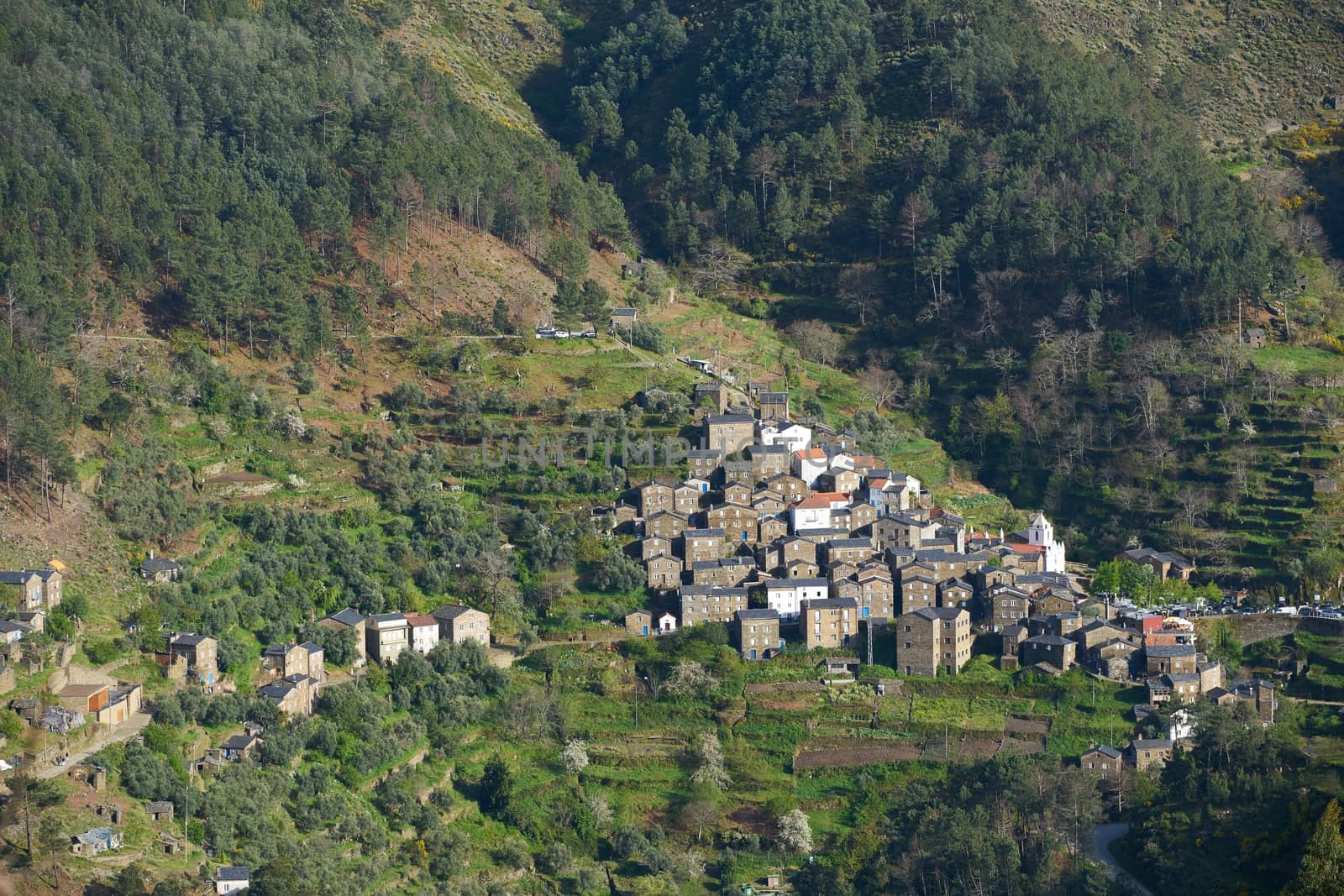 Panoramic view of Piodao schist shale village in Serra da Estrela, Portugal