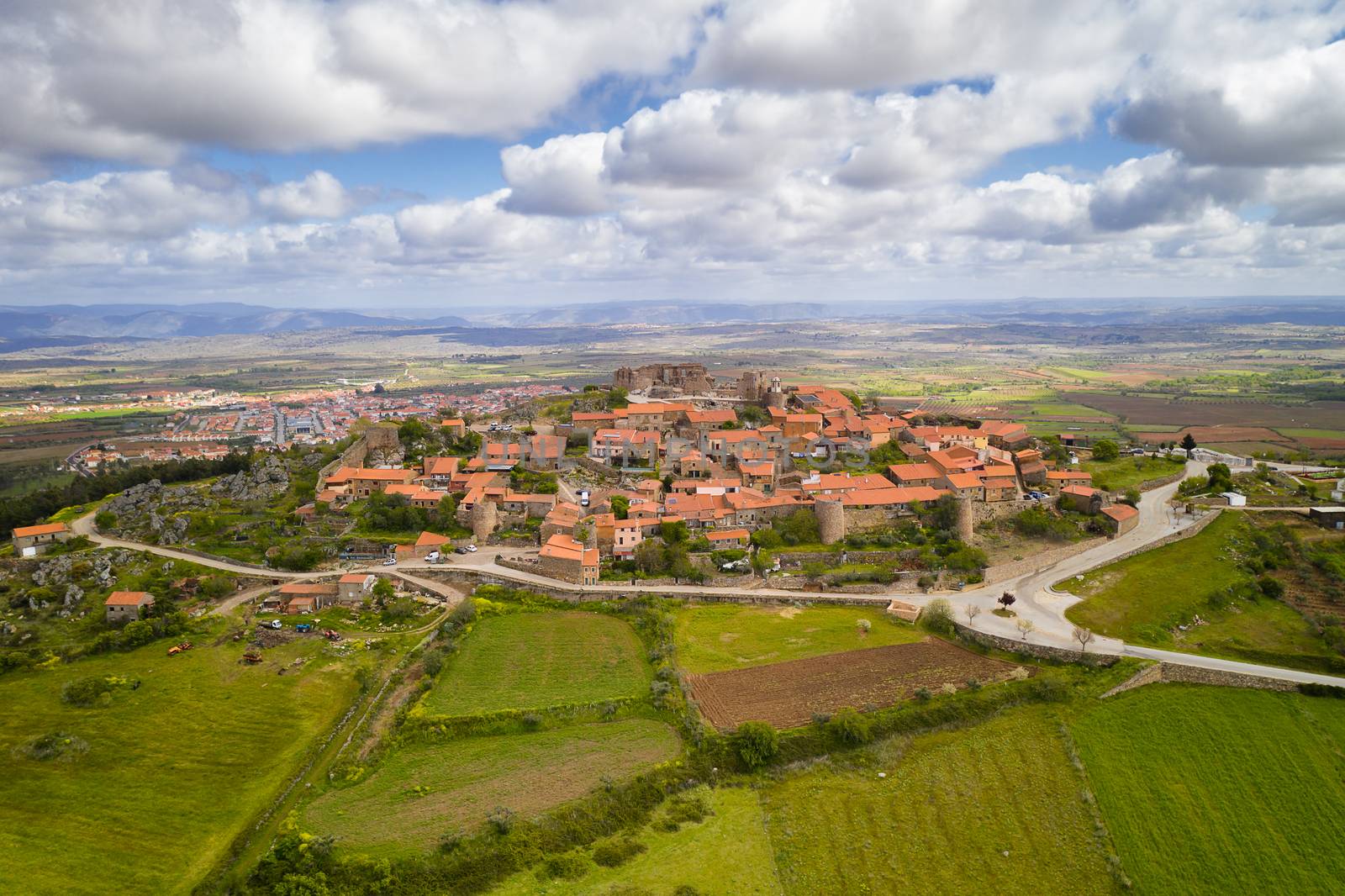 Castelo Rodrigo drone aerial view village landscape, in Portugal