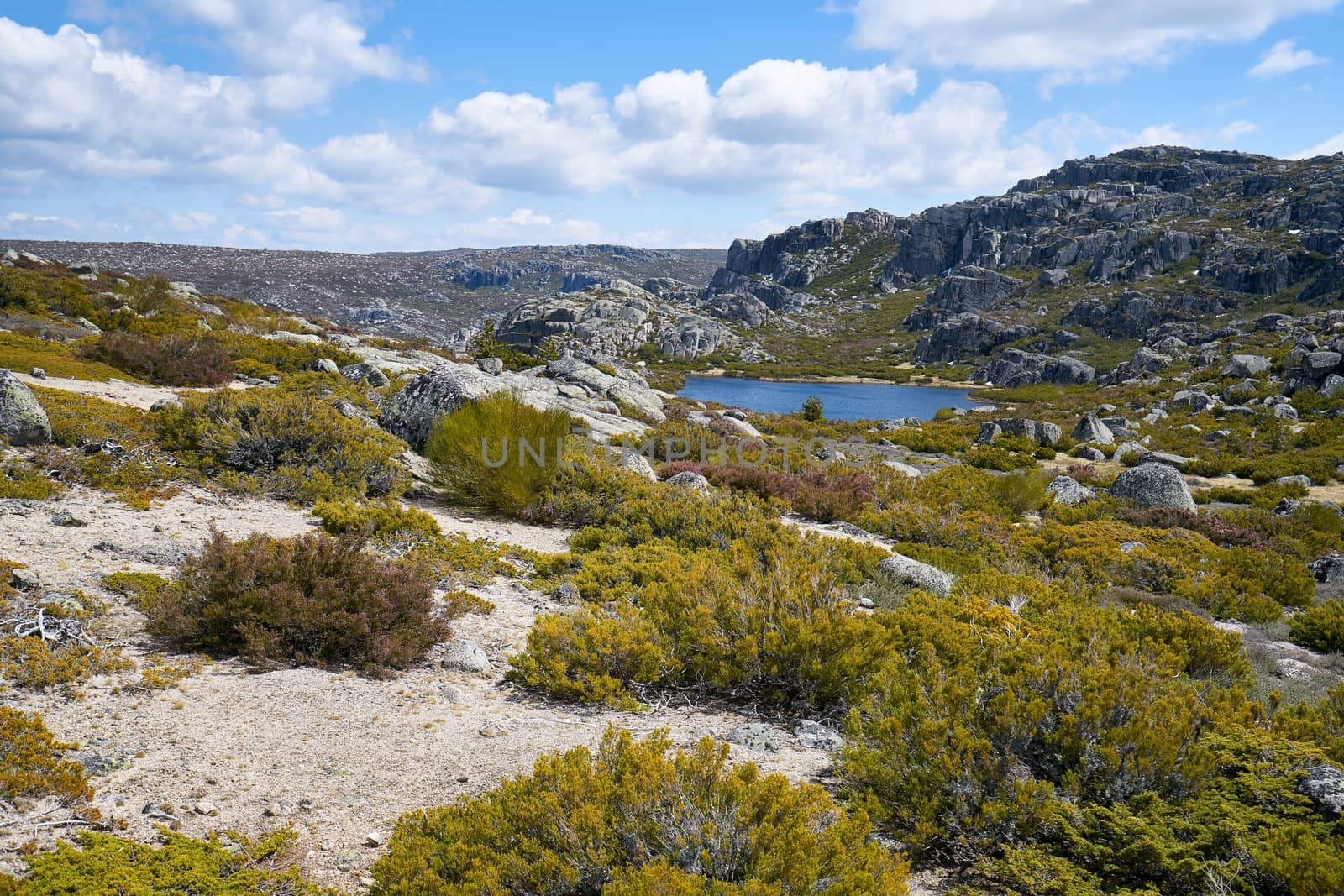 Landscape in lake Lagoa Redonda lagoon in  Serra da Estrela, Portugal