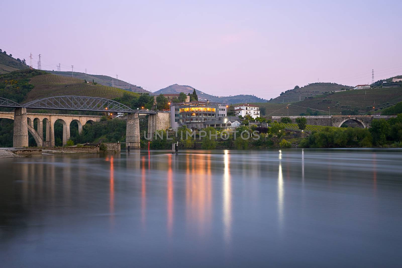 Peso da regua with Douro river at sunset, in Portugal