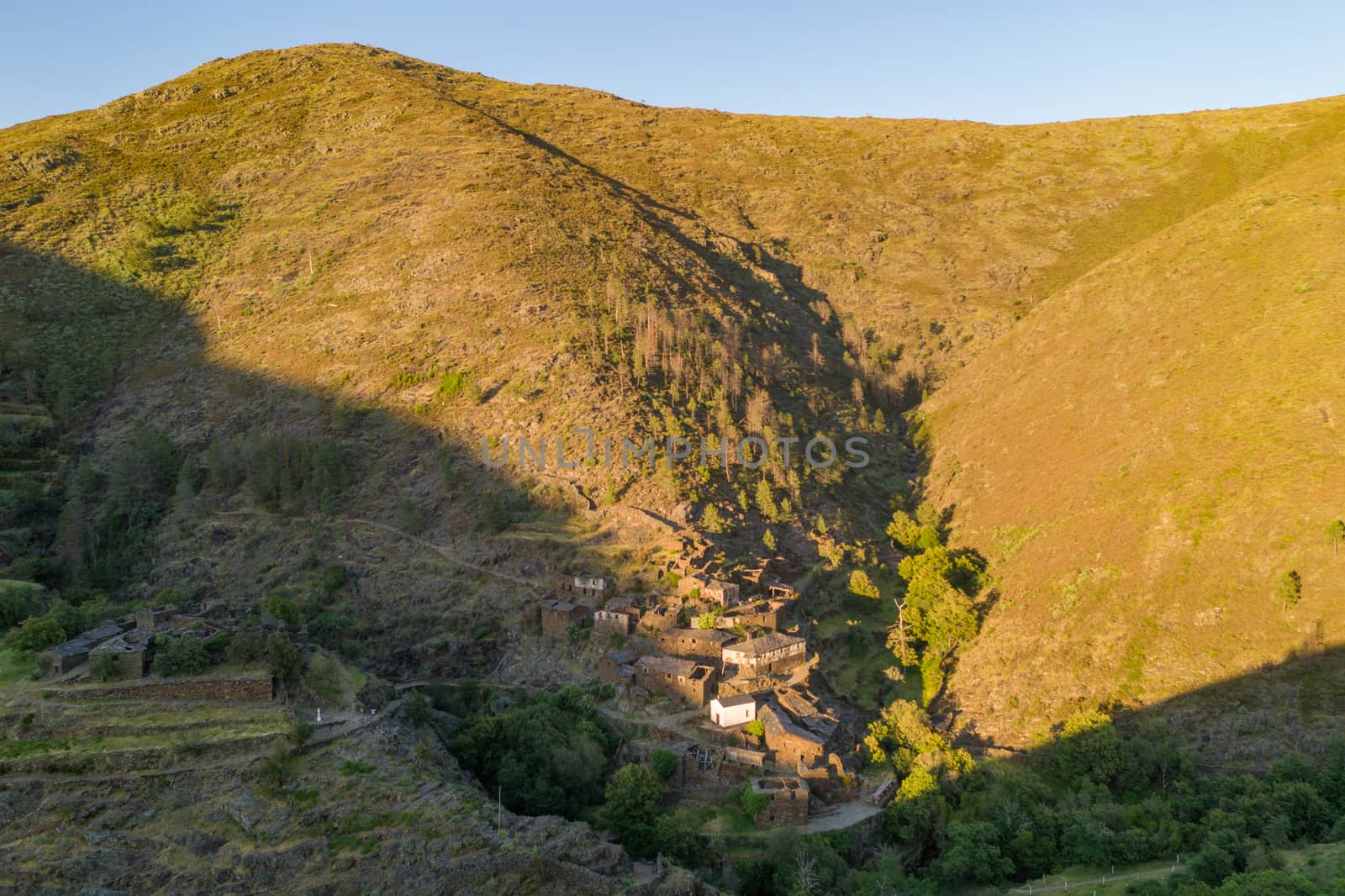 Drave drone aerial view of village in Arouca Serra da Freita mountain, Portugal by Luispinaphotography