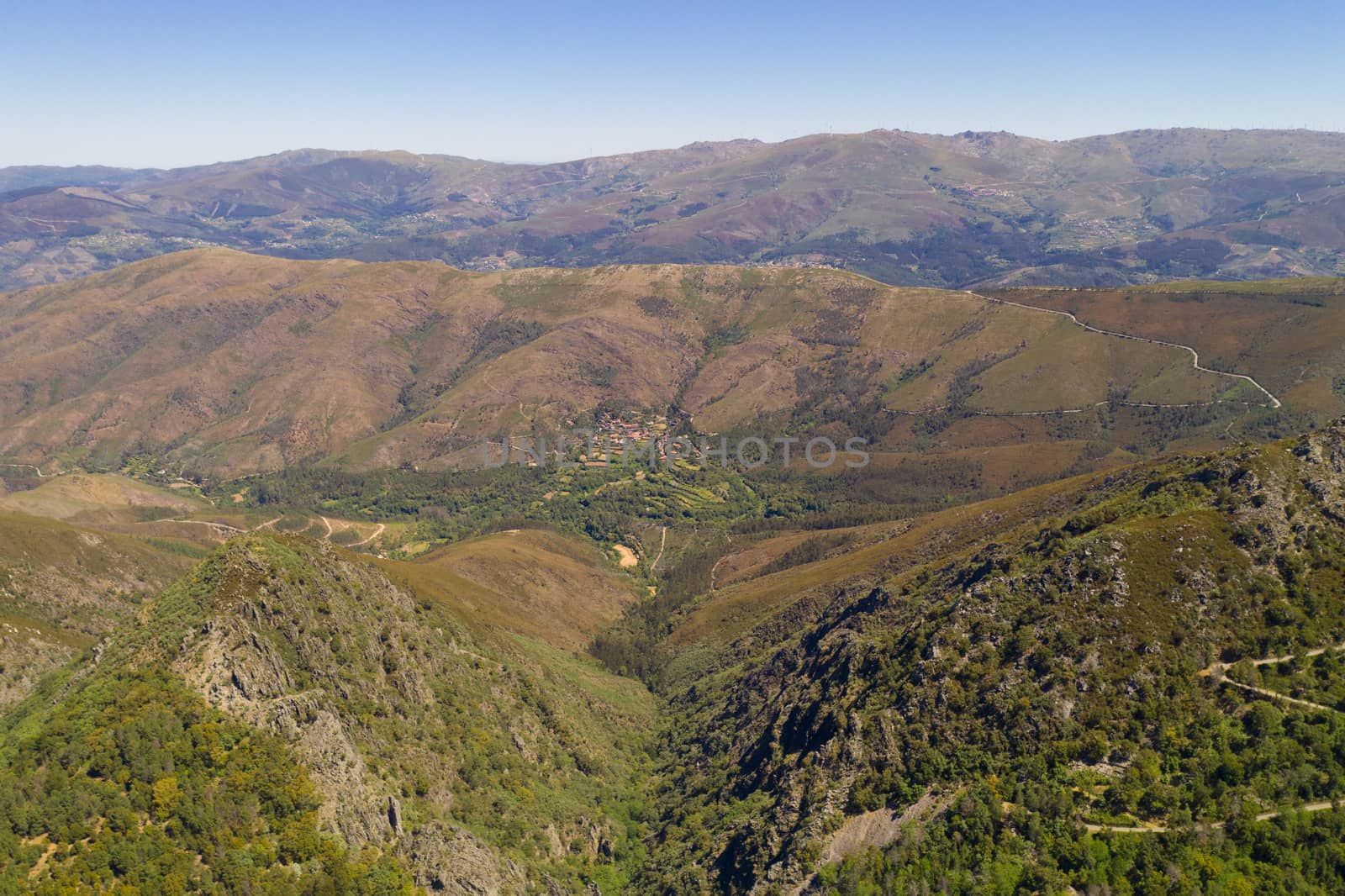 Covas do Rio drone aerial view in Serra da Freita Arouca Geopark, in Portugal