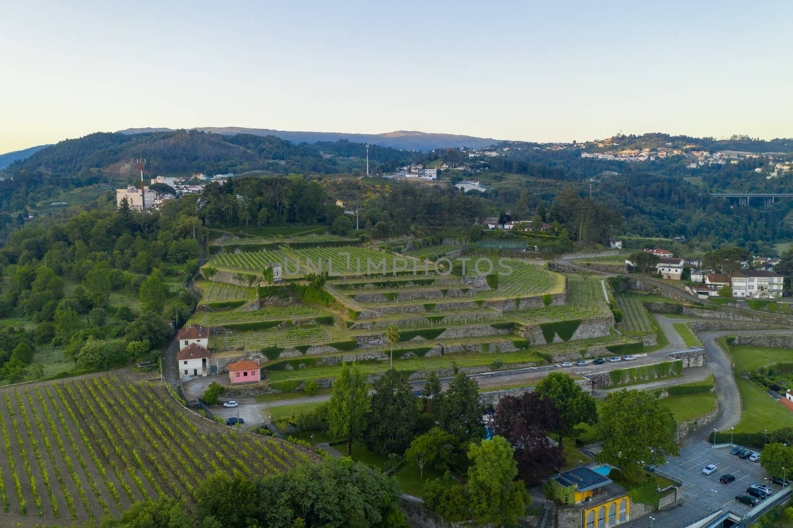 Amarante drone aerial view with of city landscape in Portugal at sunrise by Luispinaphotography