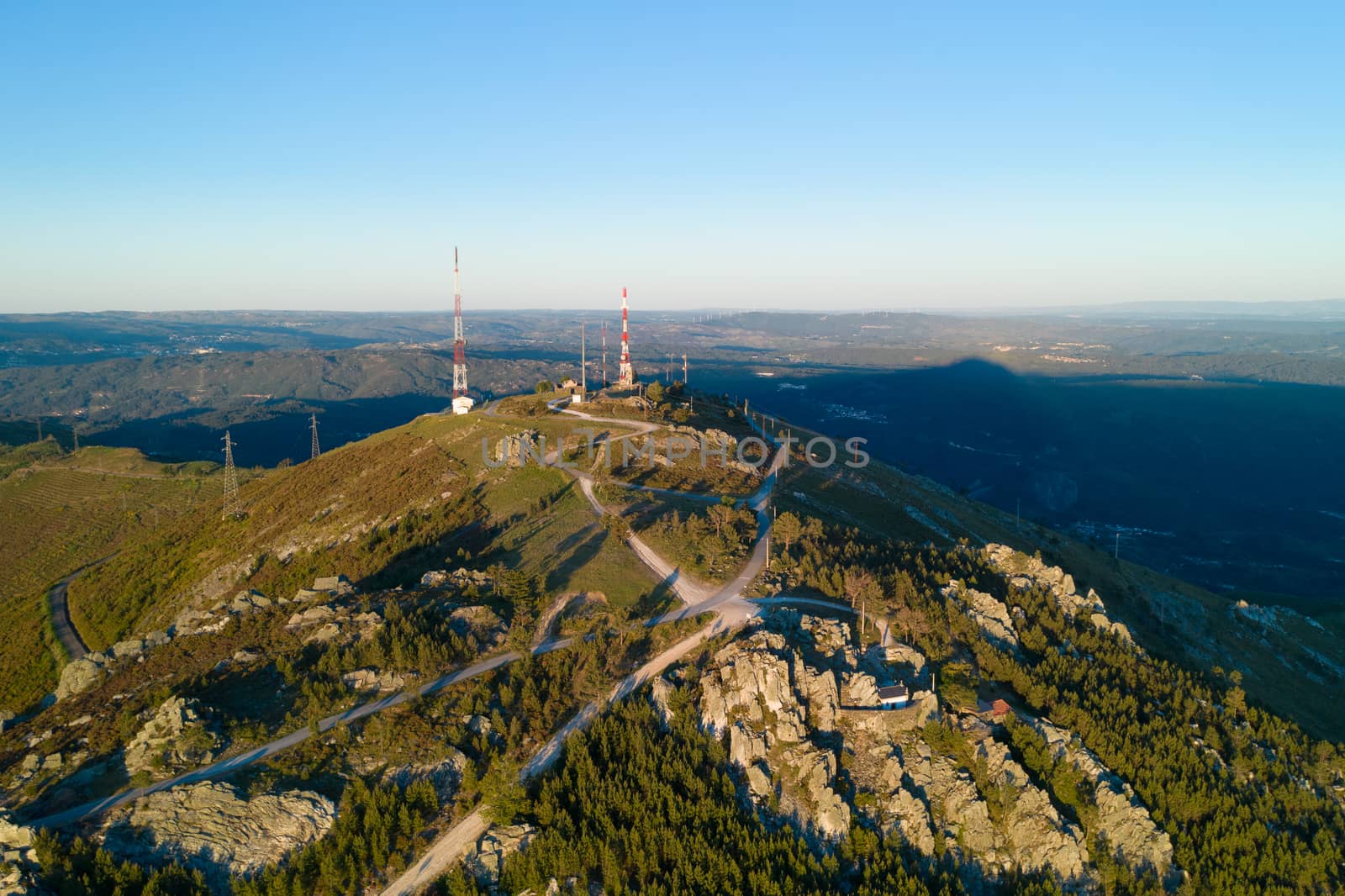 Serra da Freita drone aerial view landscape of Sao Macario viewpoint, in Portugal