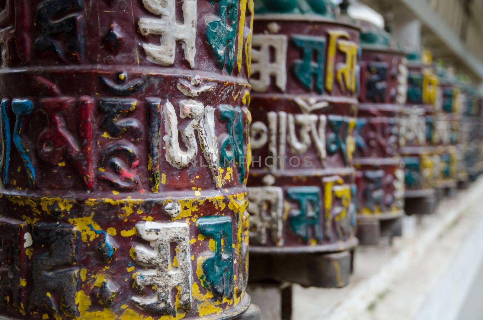 Prayer wheels in the temples of Kathmandu,  Nepal