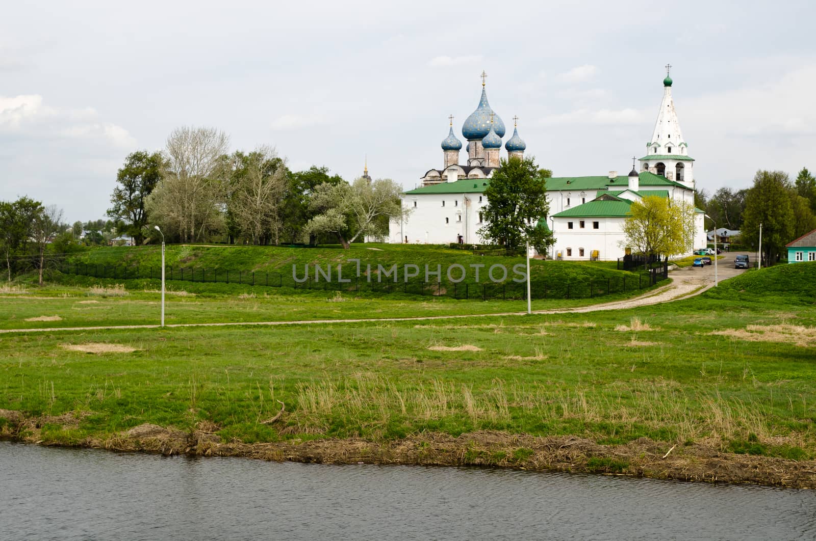 River view to the ancient kremlin in the Russian Suzdal town  (XII century)