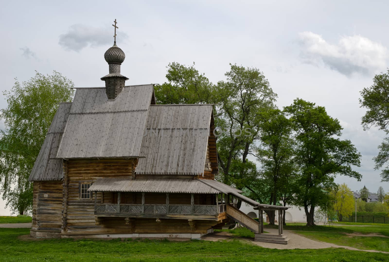 Ancient rural Russian christian church on a hill in Suzdal town