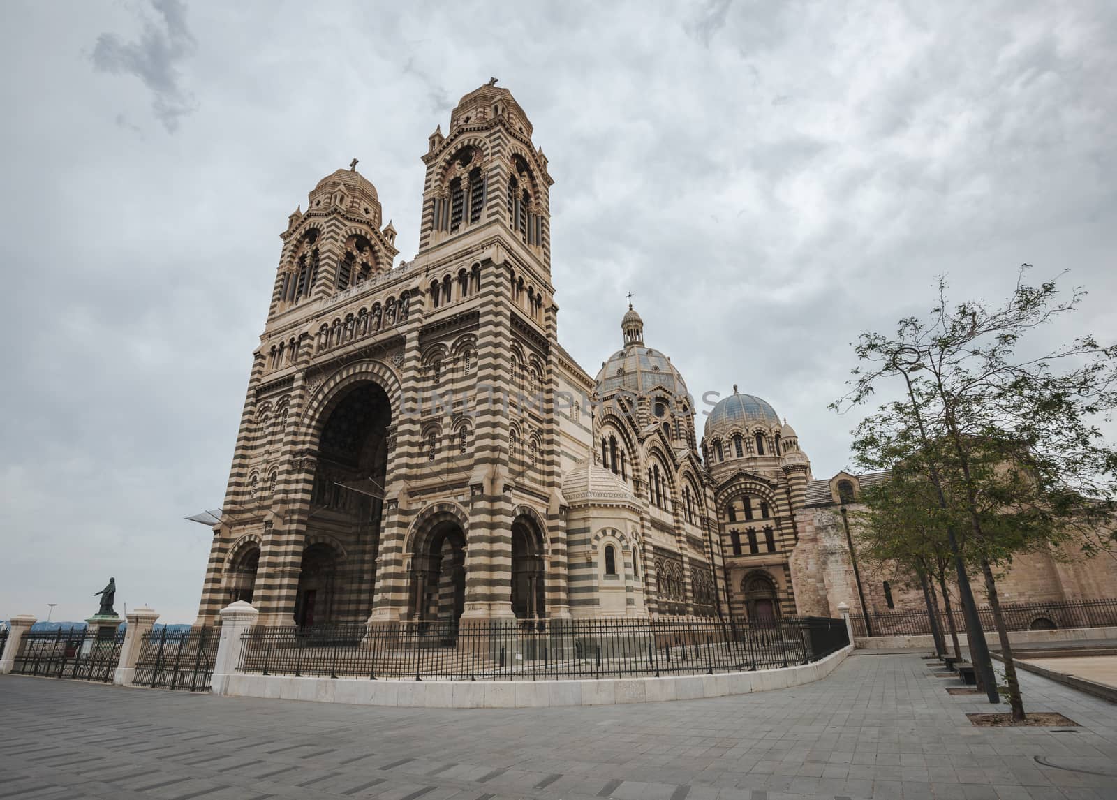 Enormous Marseilles Cathedral, one of the largest cathedrals in France, in a cloudy day