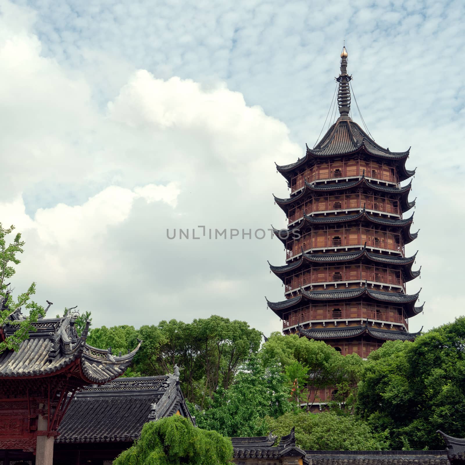 Ancient north temple tower, the landmark of Suzhou, China. by vinkfan