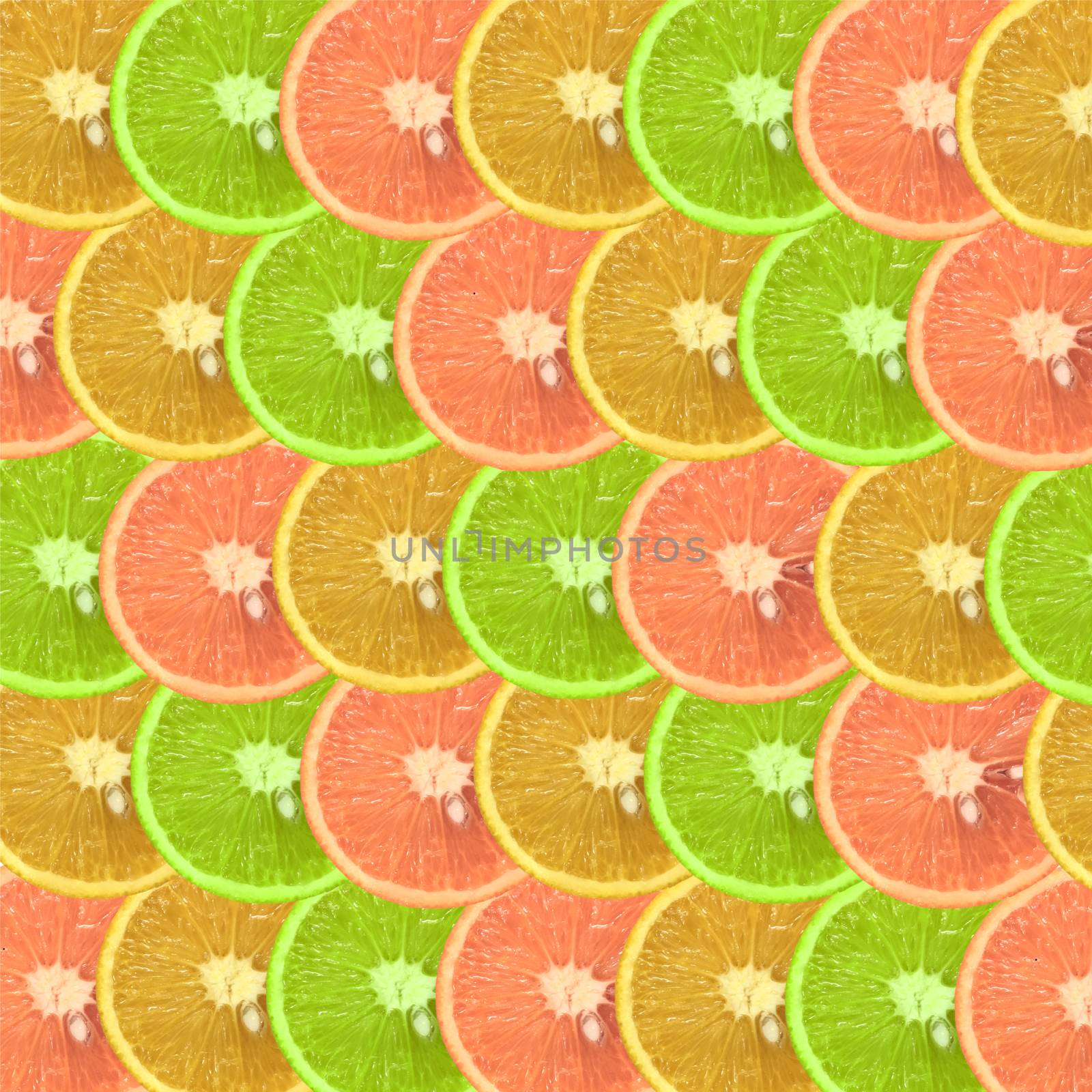 Colorful fruit pattern of fresh orange slices. Top view background.