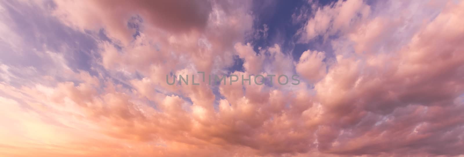 Cloudy sky at sunset or sunrise with sunlight. Abstract backdrop for design.