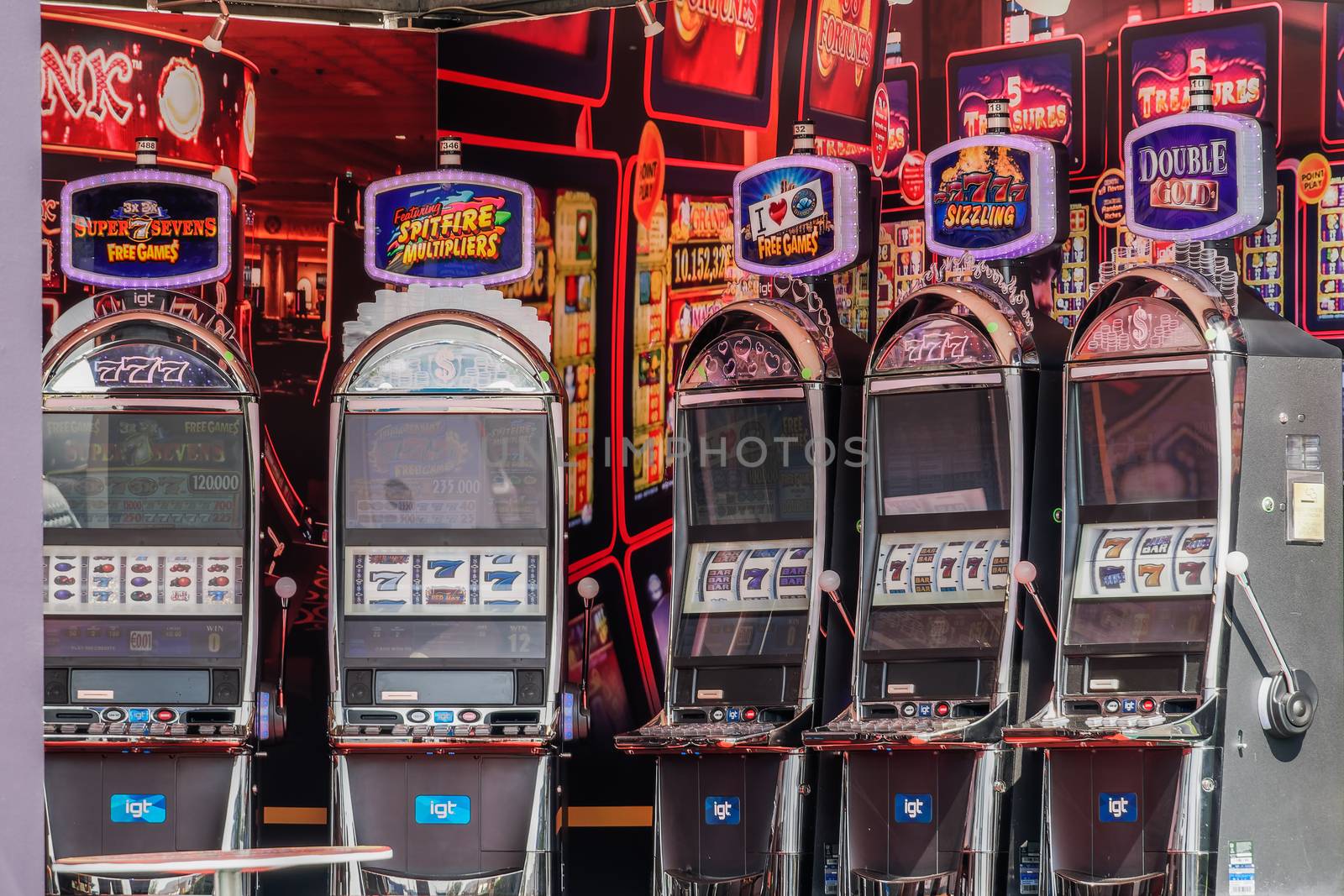 Slot machines & table games experience presentation at open space in city International Fair area.