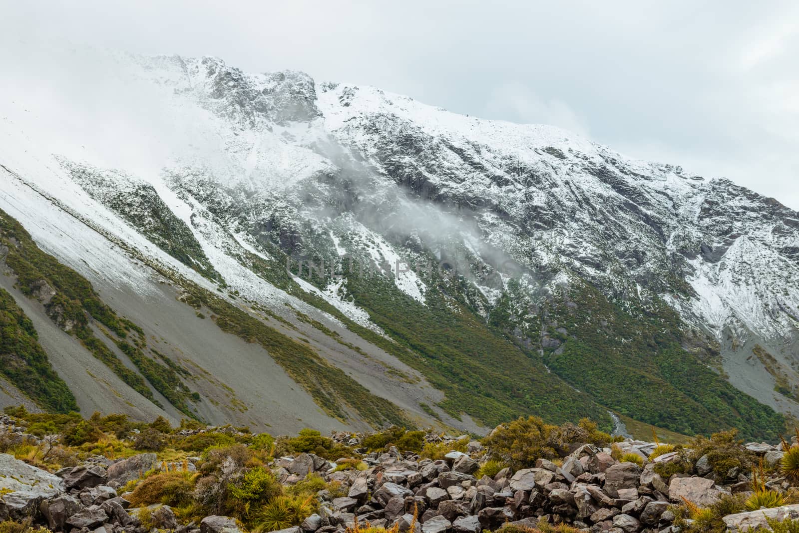 Snowy mountains along the Hooker Valley Track, Mount Cook National Park by nemo269