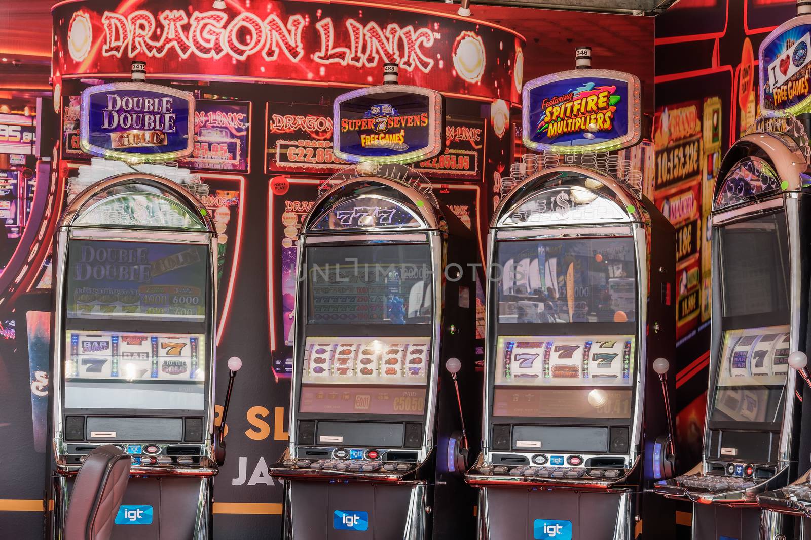Slot machines & table games experience presentation at open space in city International Fair area.