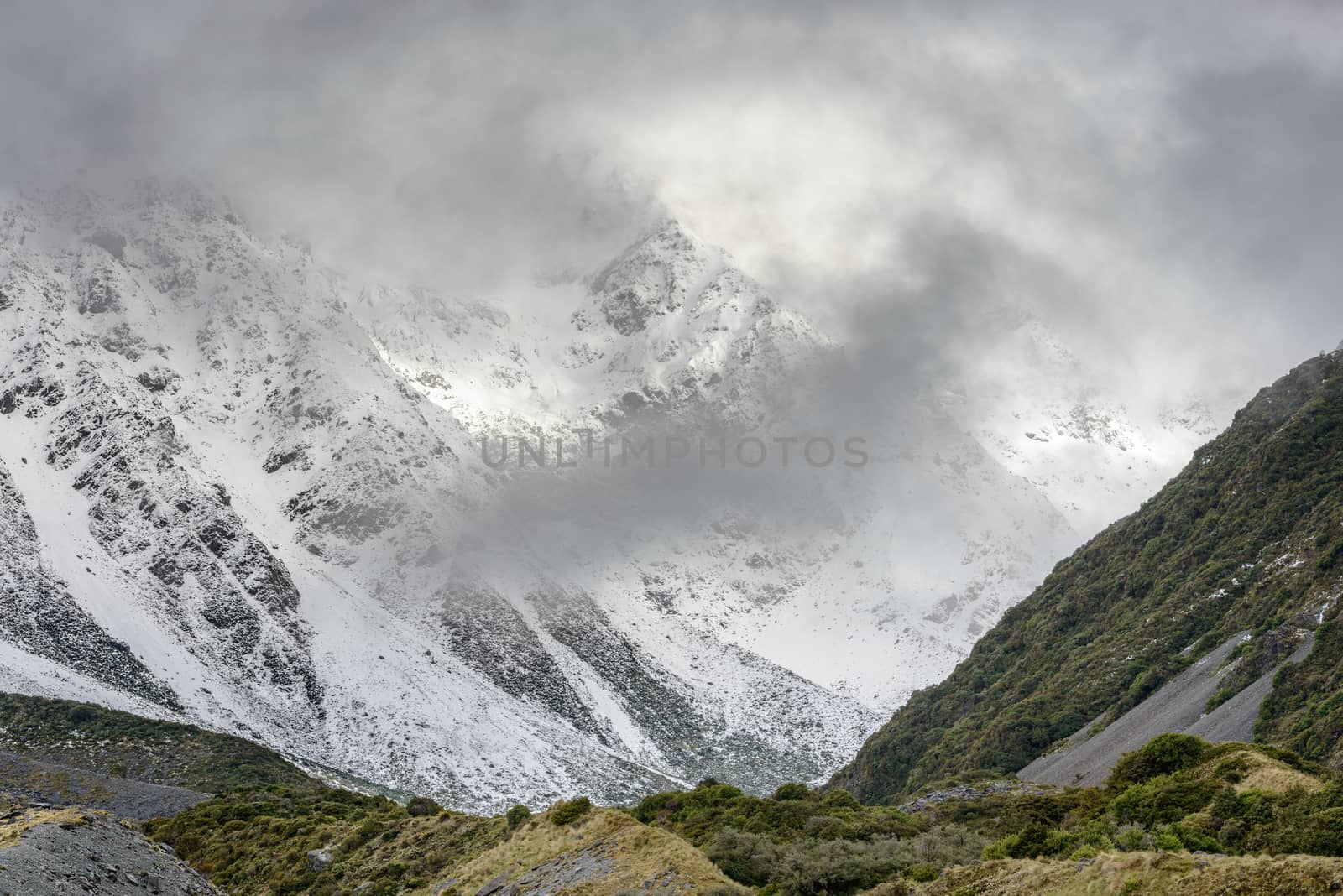 Snowy mountains along the Hooker Valley Track, Mount Cook National Park by nemo269