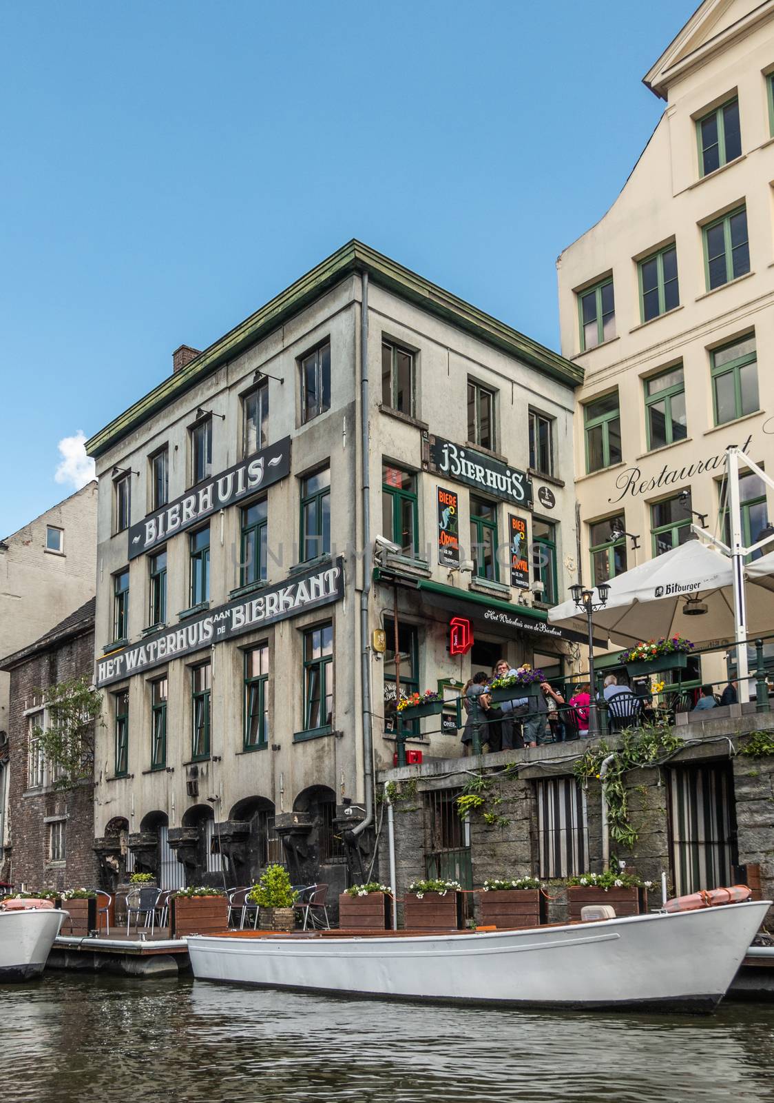 Bierhuis, waterhuis famous beer bar along Leie River in Gent, Fl by Claudine