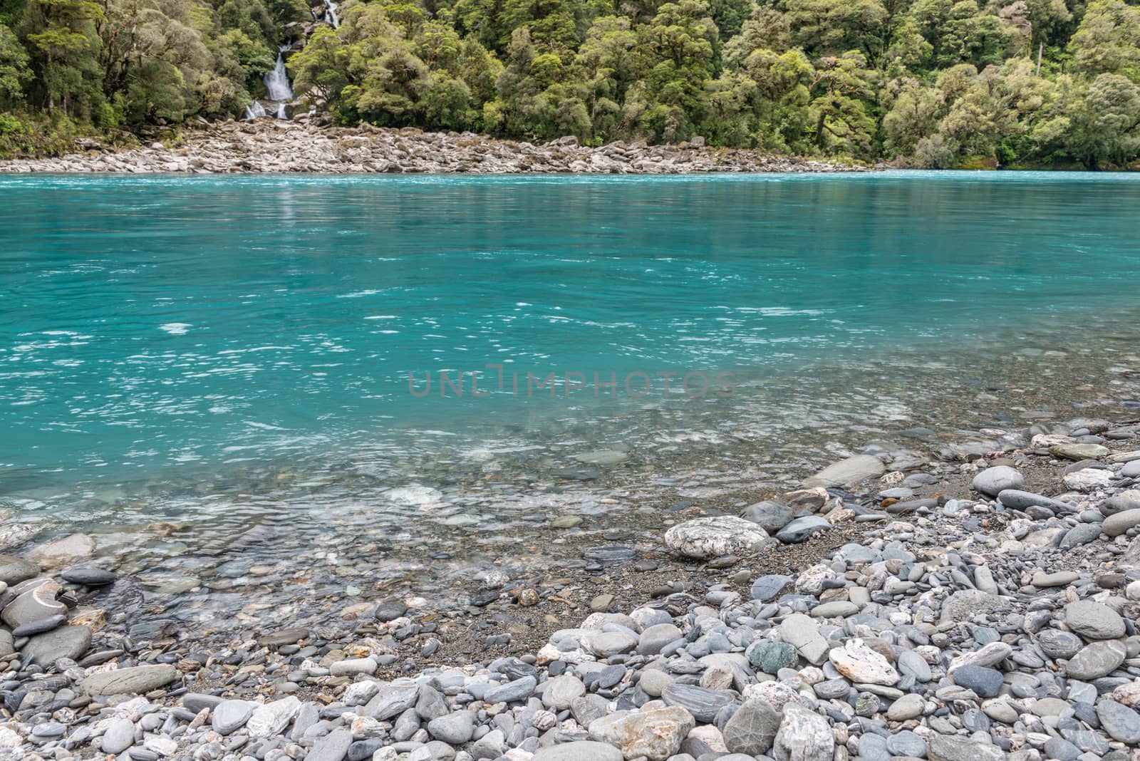 Turquoise water and waterfalls of Roaring Billy Falls, New Zealand by nemo269