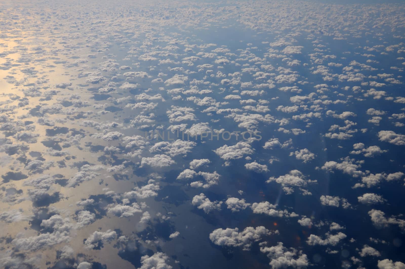 Aerial view of the goup of cumulus clouds over Read Sea in natural colors