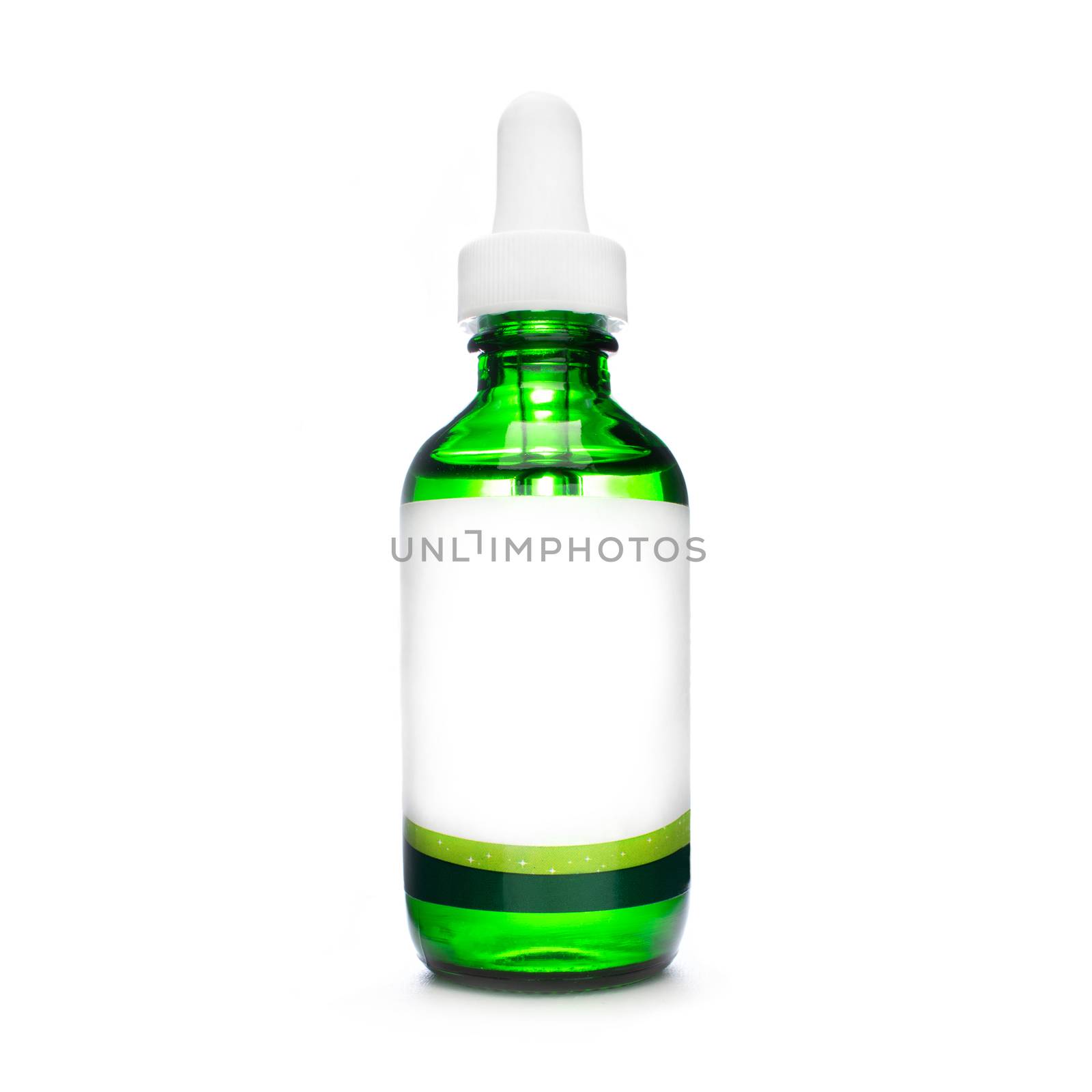 green bottle with pipette. dropper bottle with serum. cosmetic oil on white background. essential oils isolated. natural oil bottle. by timwit