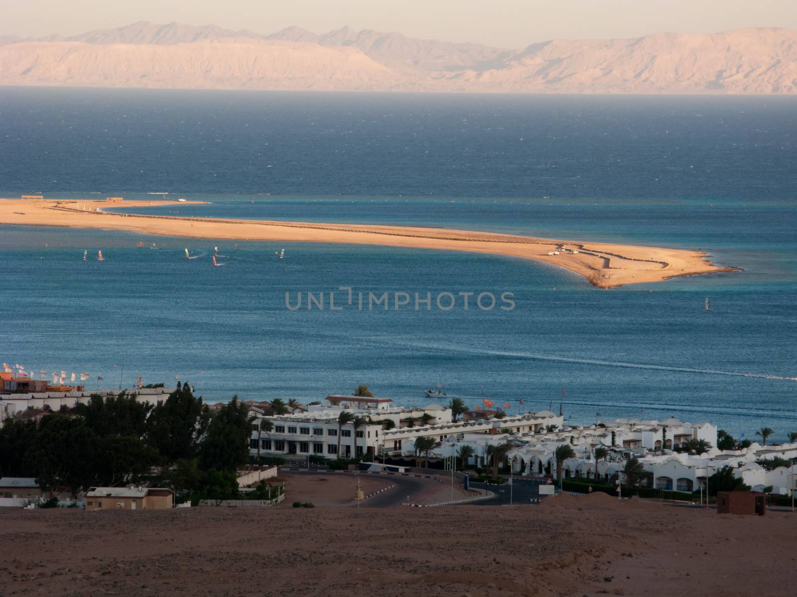 This is a general view of the Dahab's gulf with the spit and distant mountains