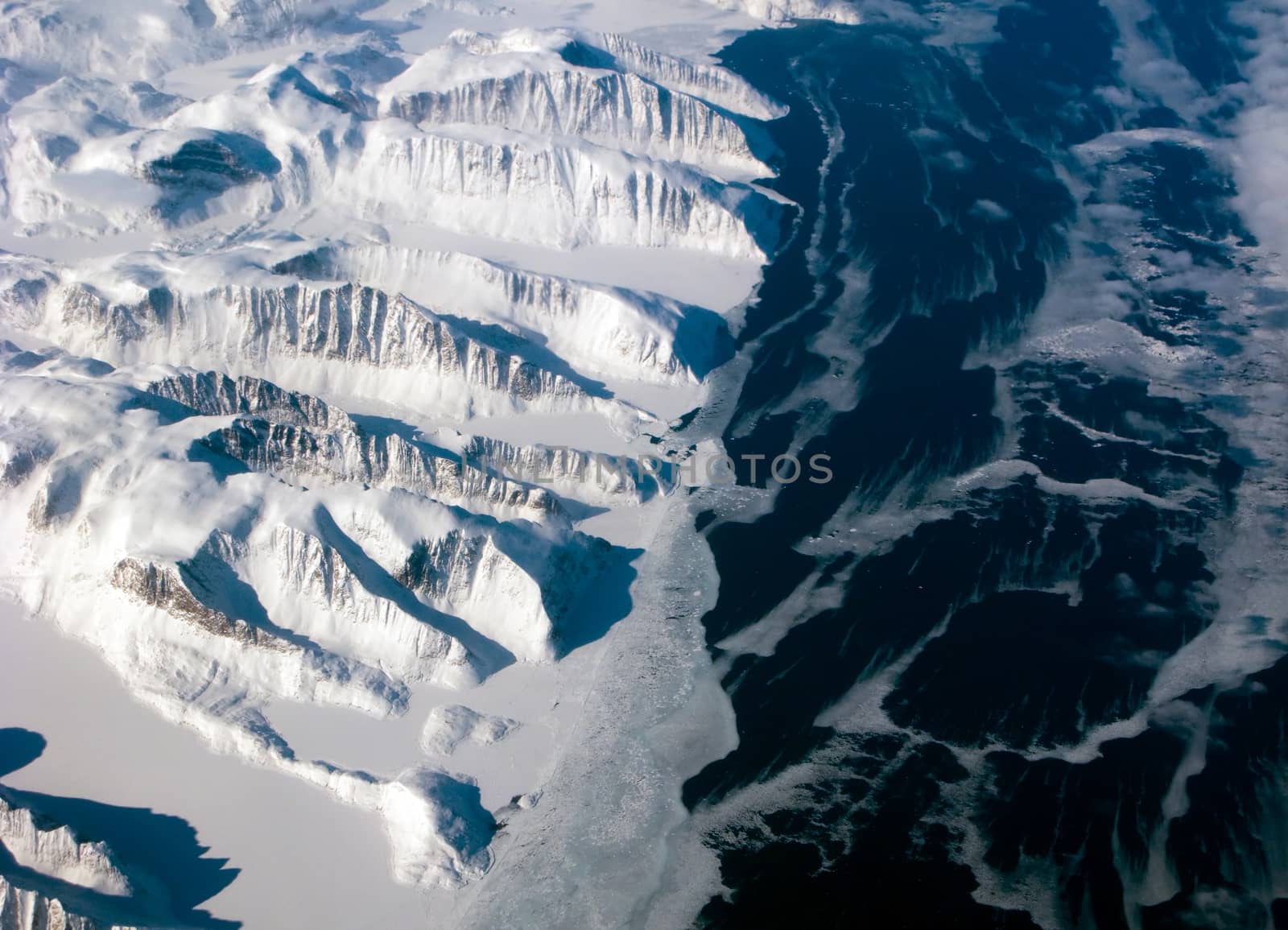 Aerial view of the Greenland coastline