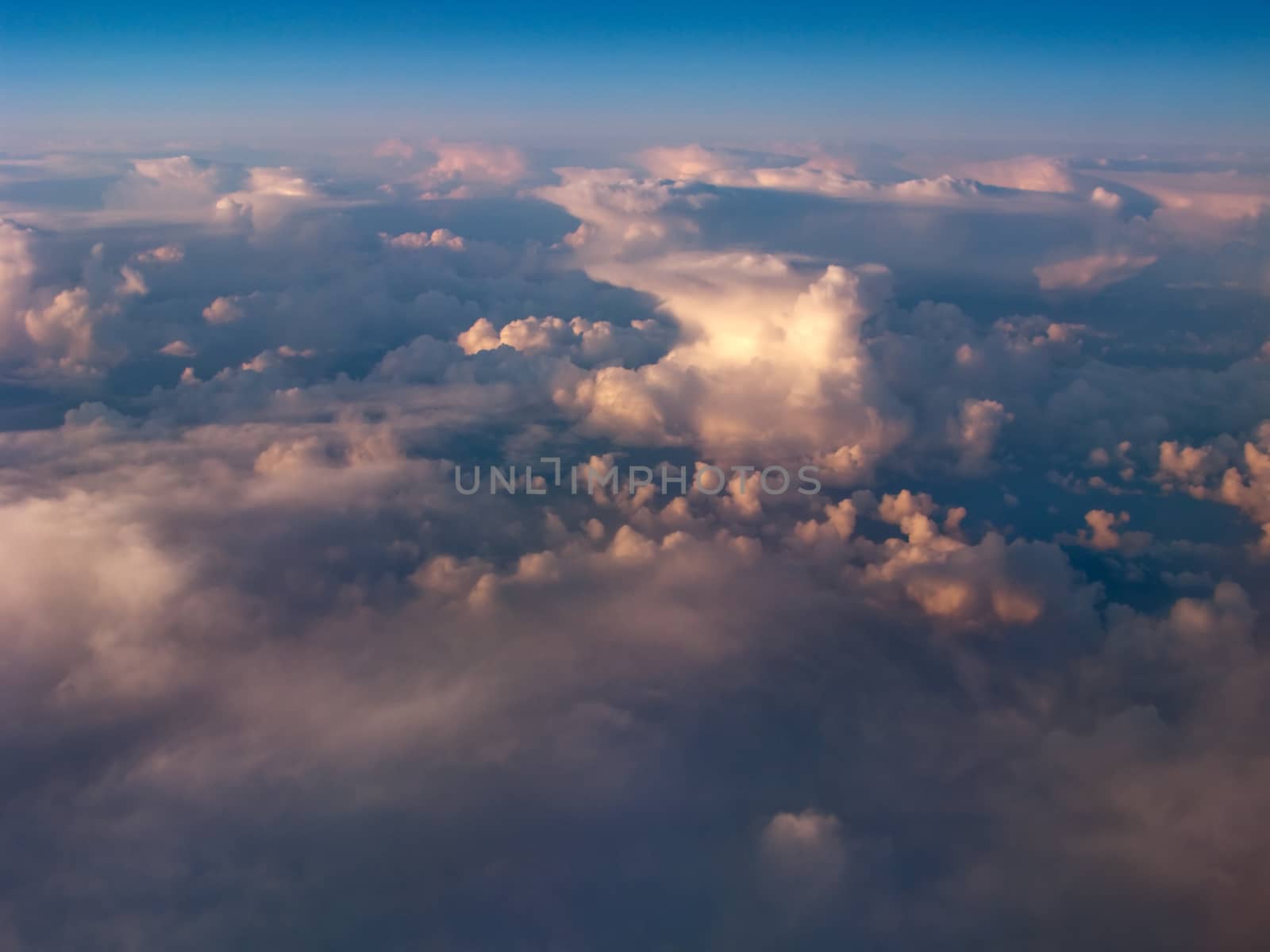 Aerial view of the sky with evening clouds