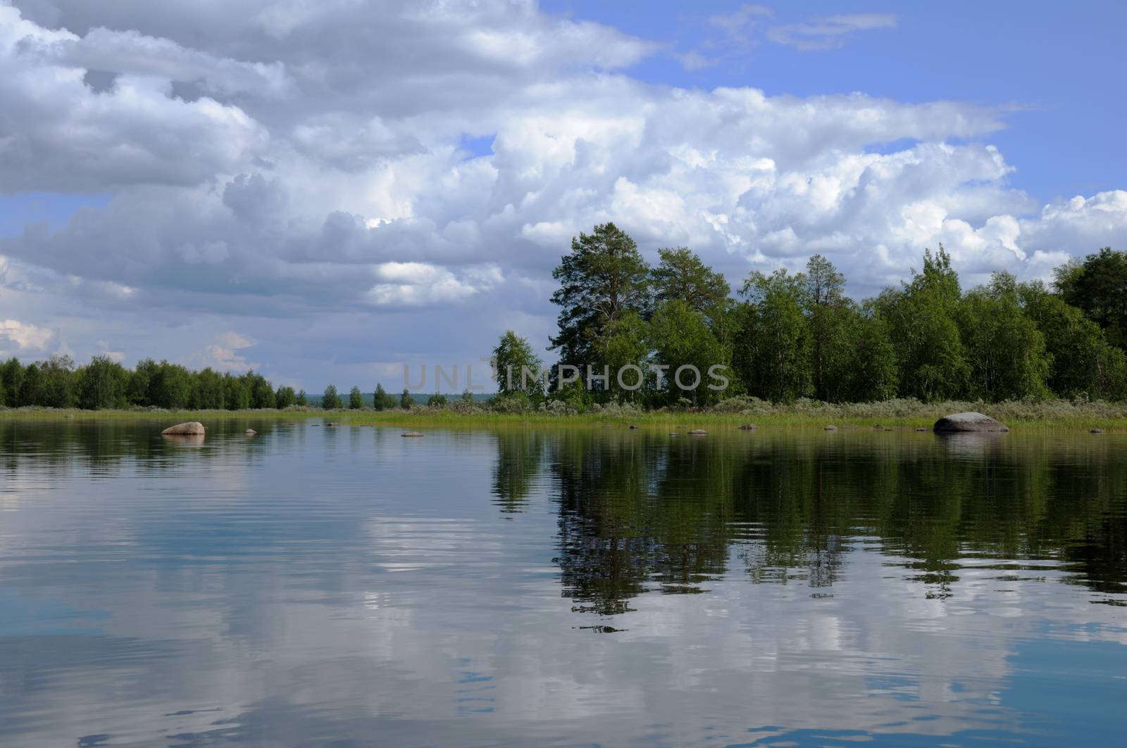 Typical Karelian lake with huge boulders by nemo269