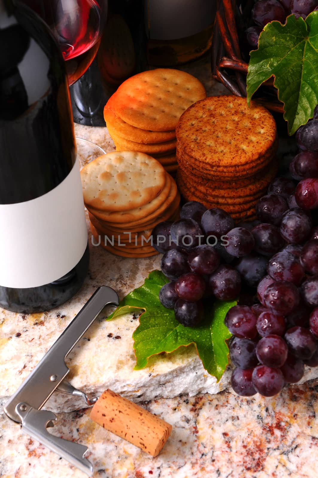 Wine Still life with corkscrew and crackers by sCukrov