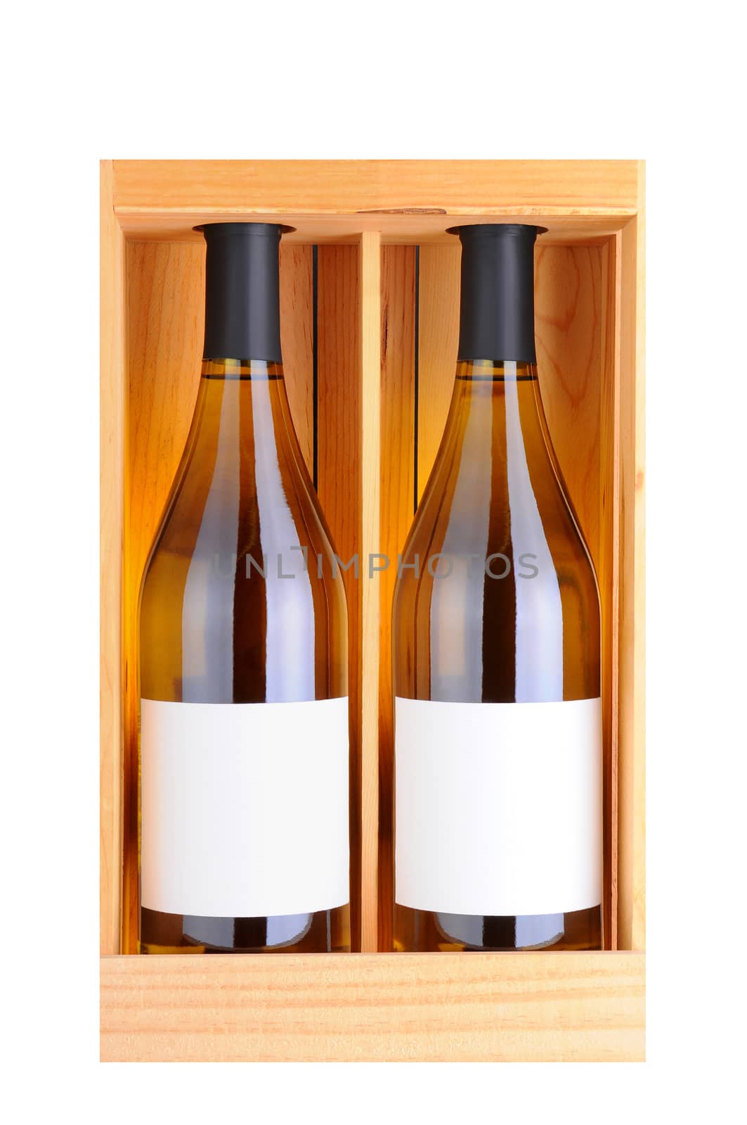 Two White Wine Bottles in Wood Case by sCukrov