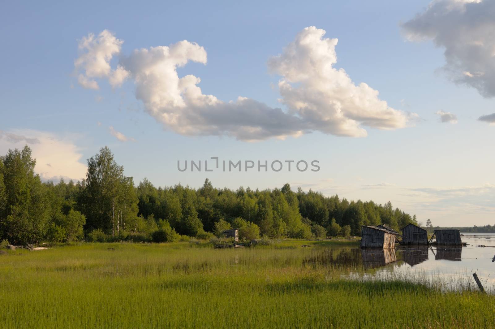 The picture shows abandoned and broken slip docs in a small settlement in Russia's Karelia region