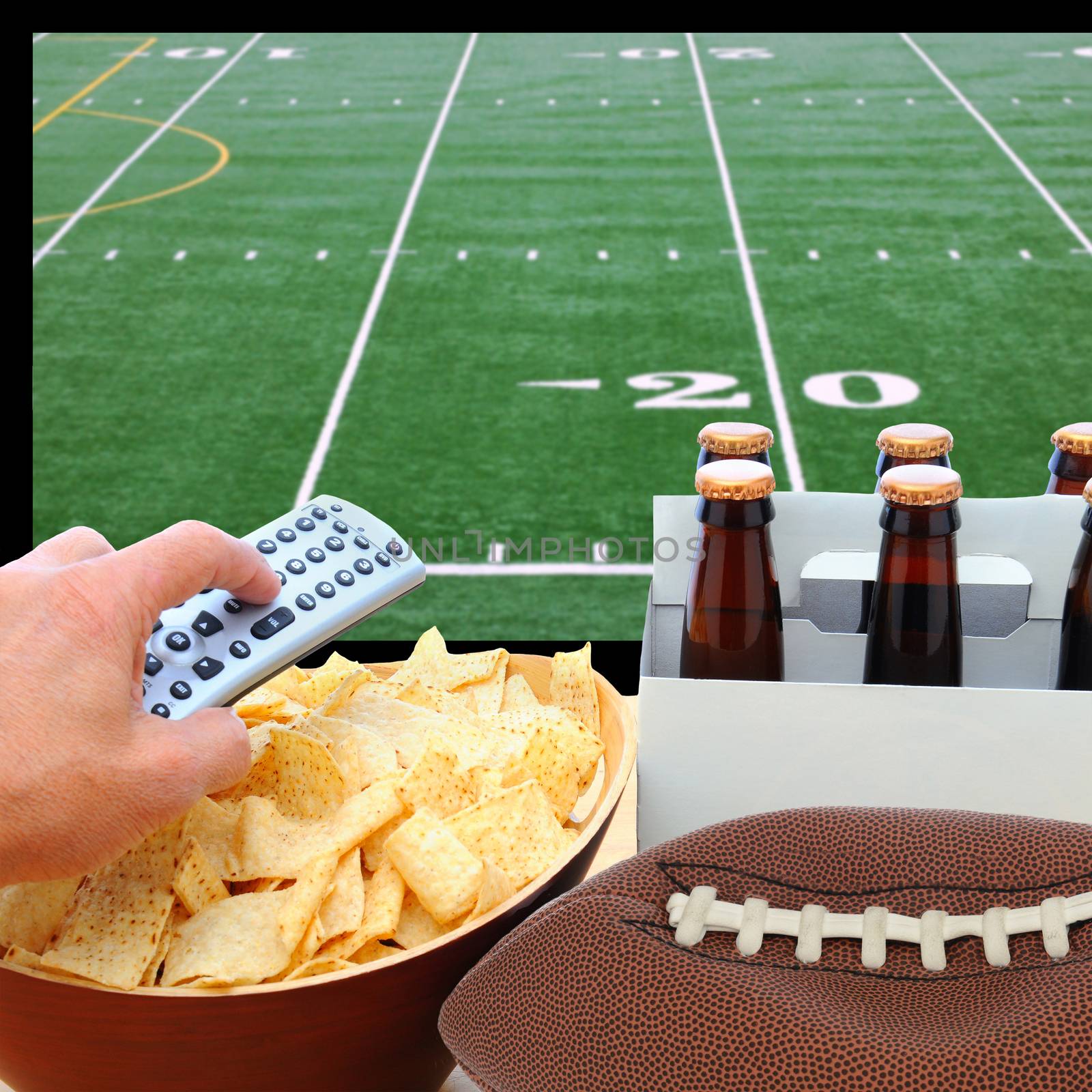Deflated Football TV Screen Beer and Chips by sCukrov