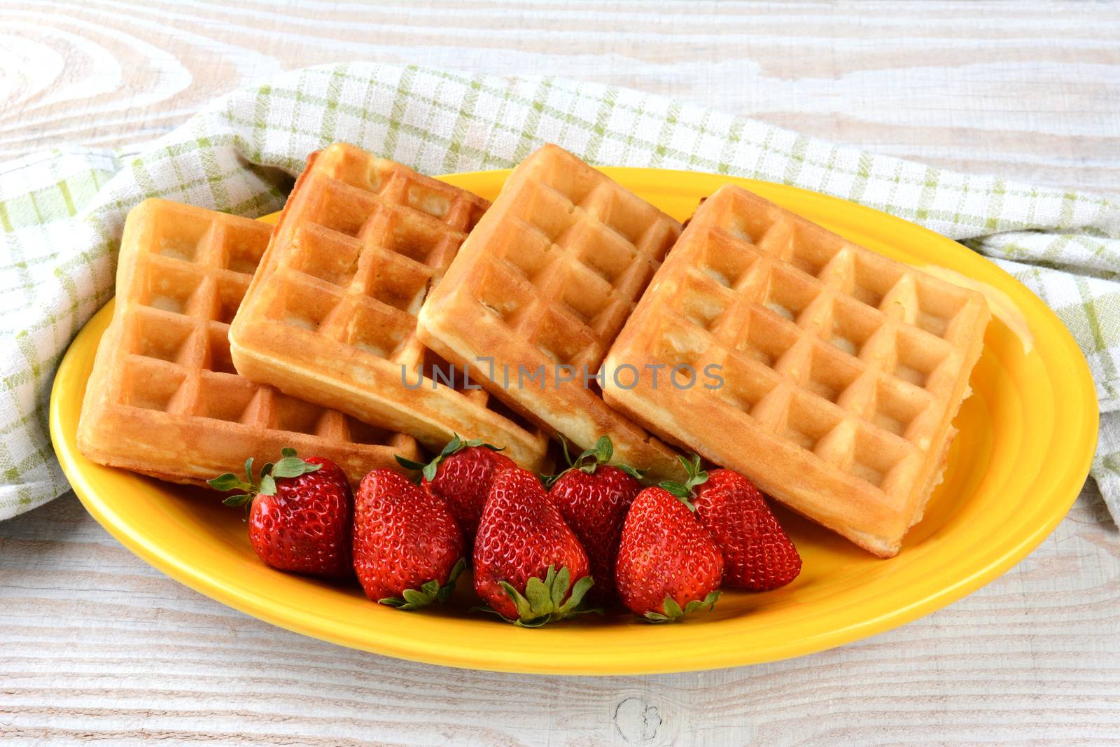 Plate of Waffles and Strawberries by sCukrov