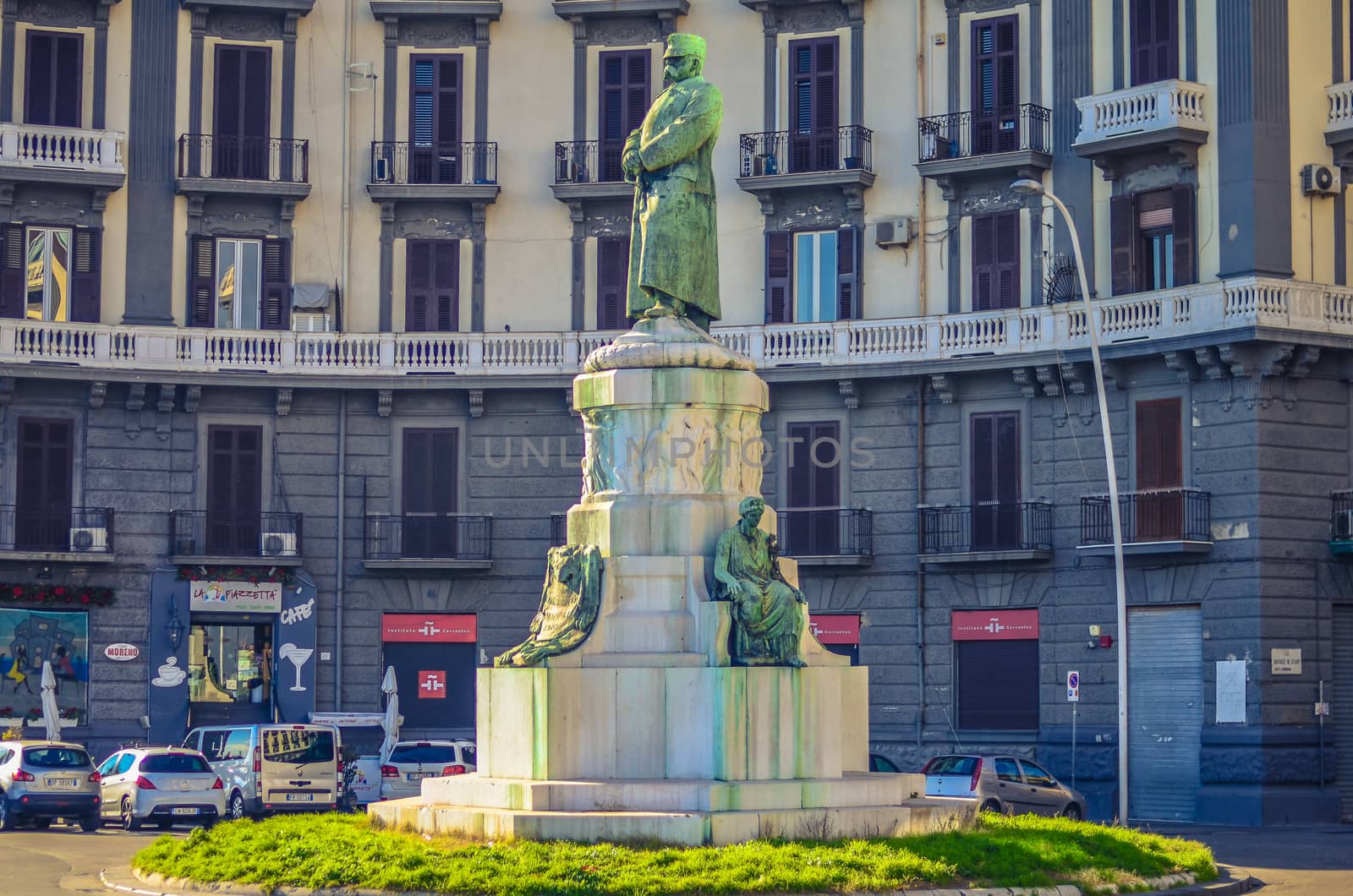King of Italy statue Umberto I on the seafront of Naples, Italy