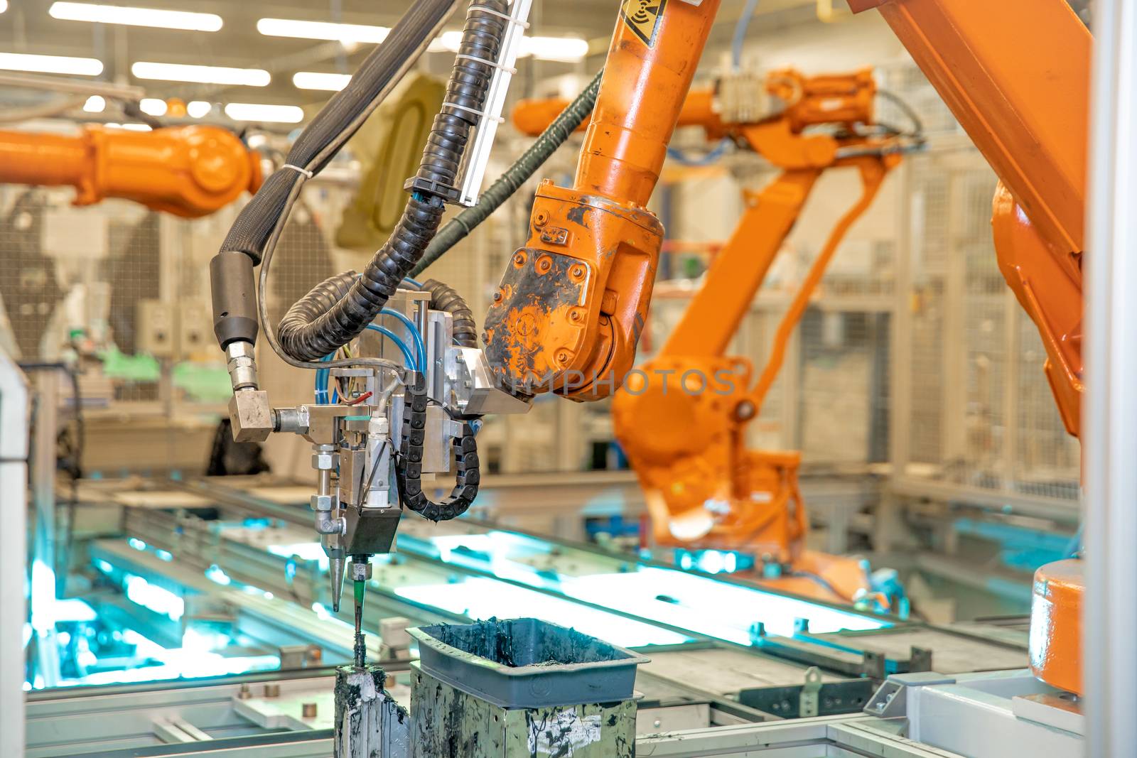 robotic arm for automated production of components for the automotive industry.