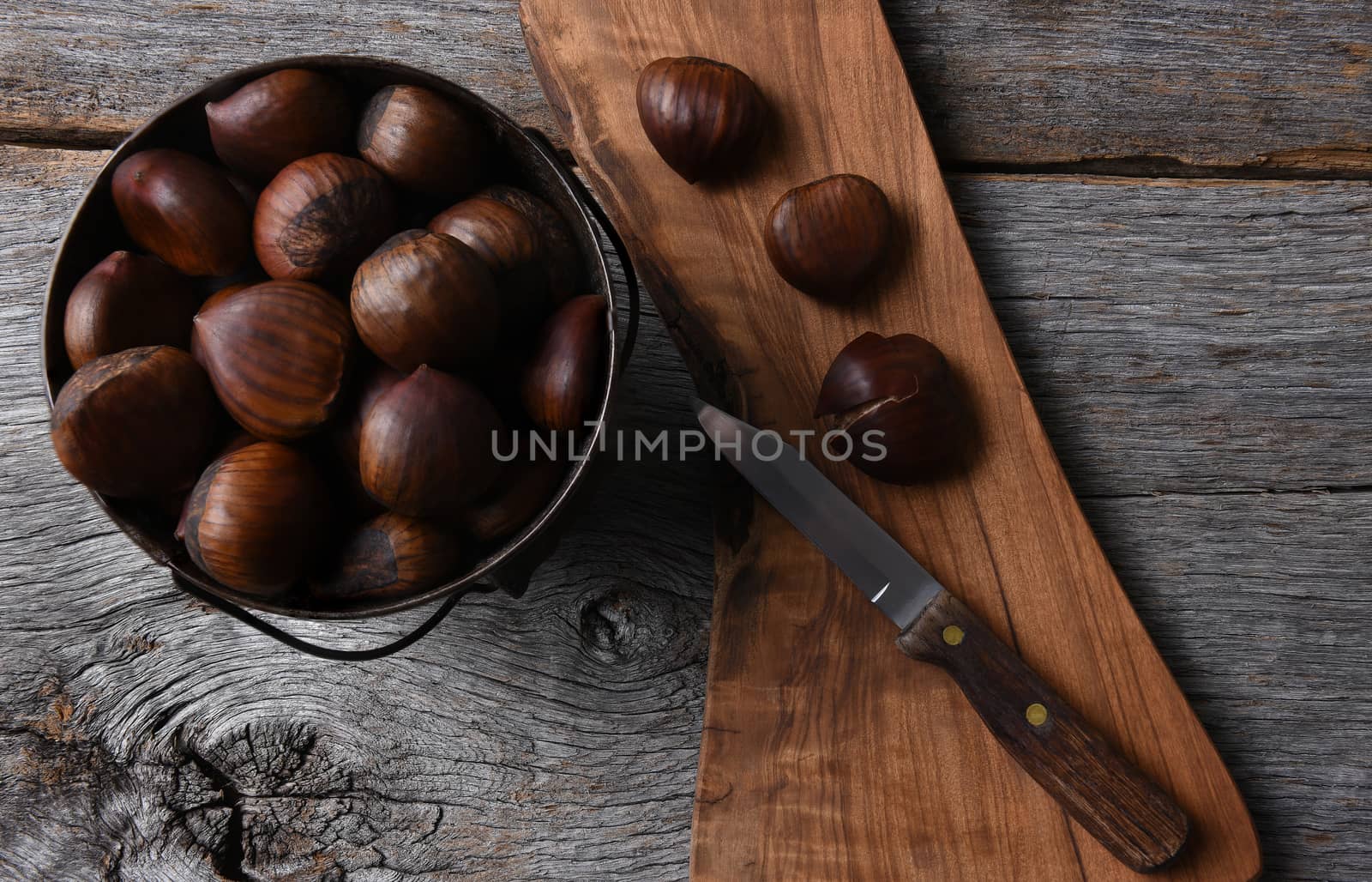 Bucket of Chestnuts and Knife by sCukrov