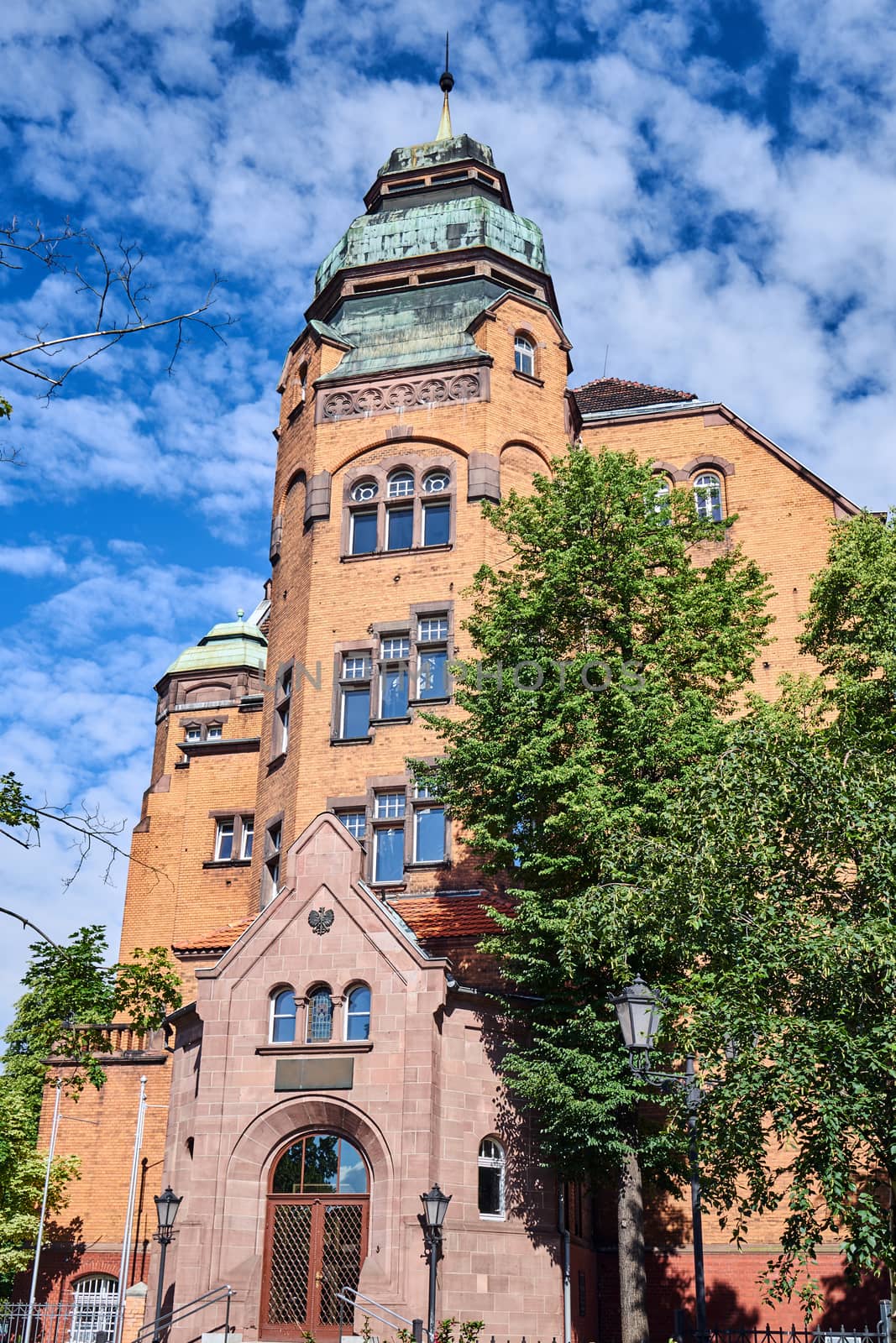 Historic red brick building in Poznan