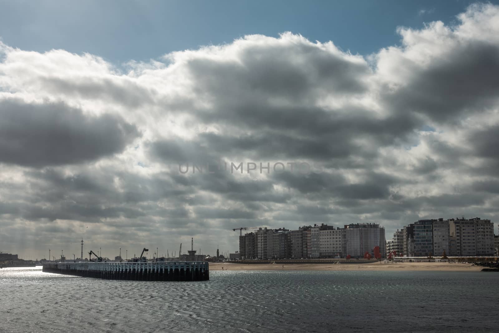 Coastal buildings along boardwalk in Oostende, Belgium by Claudine