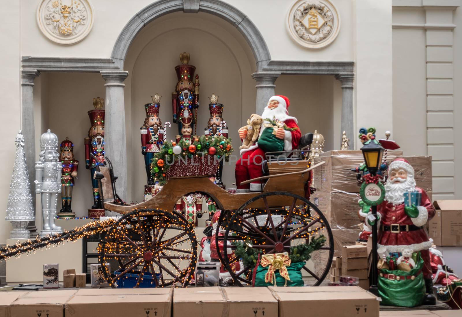 Santa Claus and carriage display in Christmas store, Antwerp Bel by Claudine