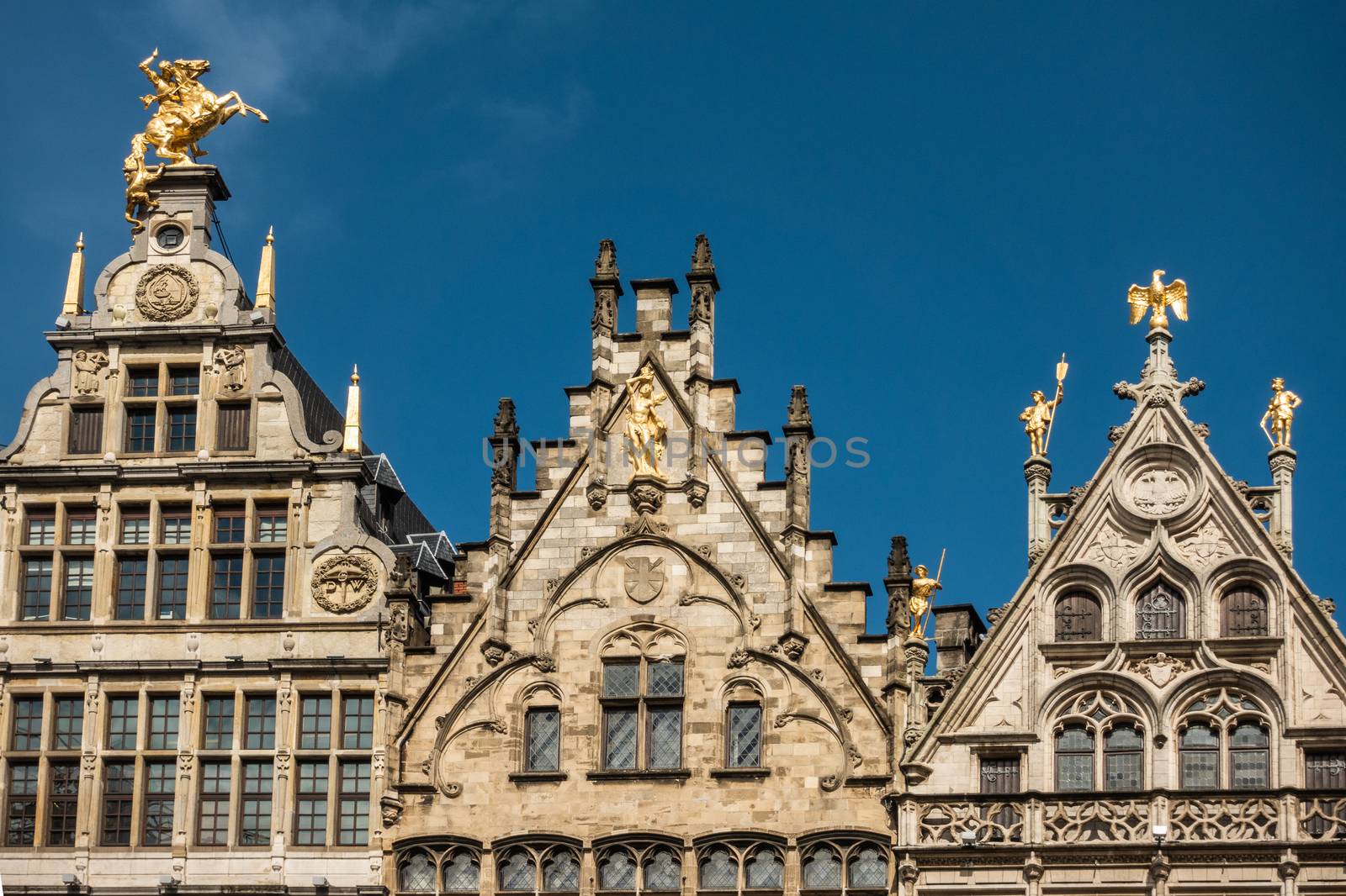 Facade tops on Central Square, Grote Markt, Antwerp Belgium. by Claudine
