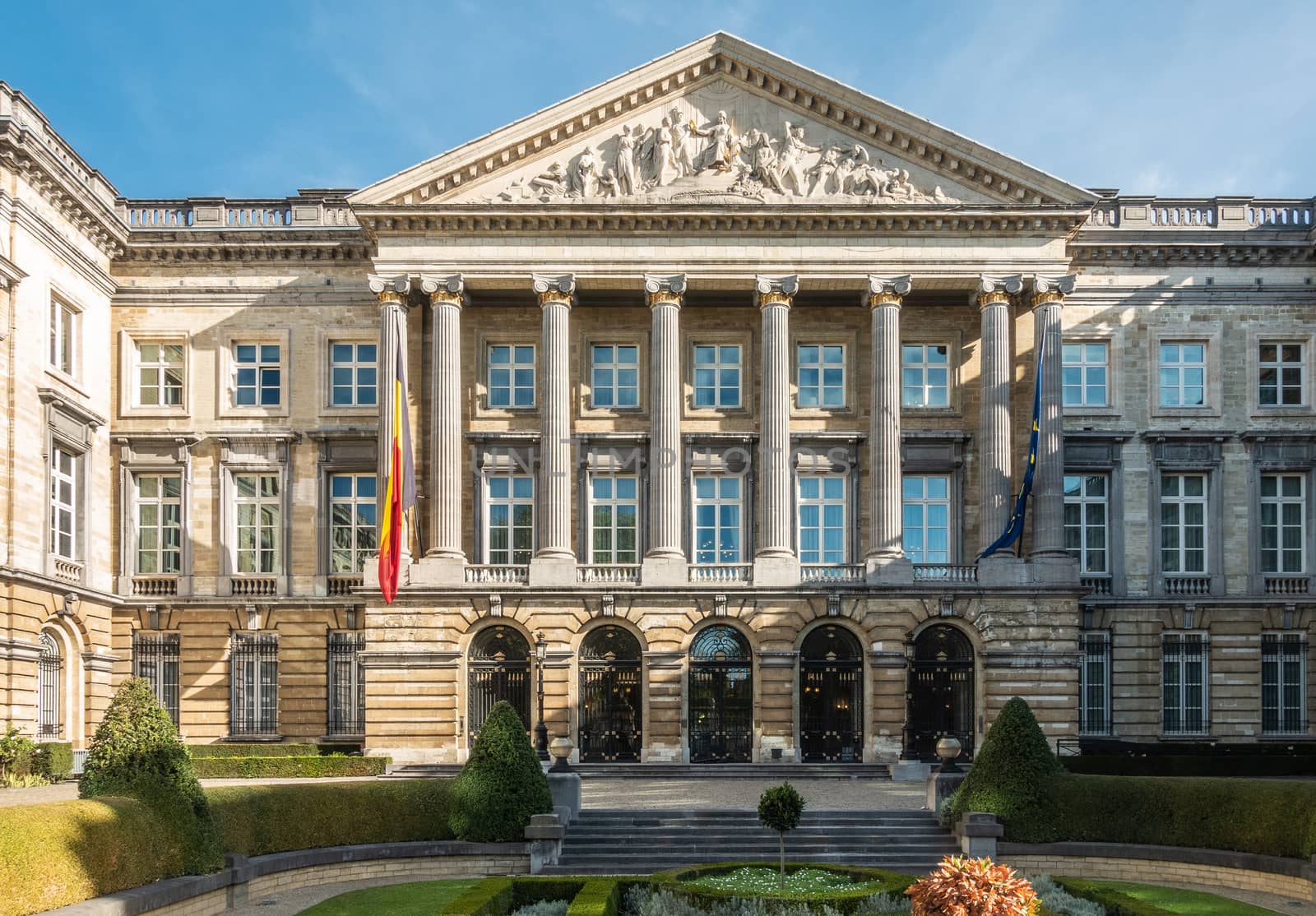 Closeup of front facade Belgian Parliament in Brussels, Belgium. by Claudine