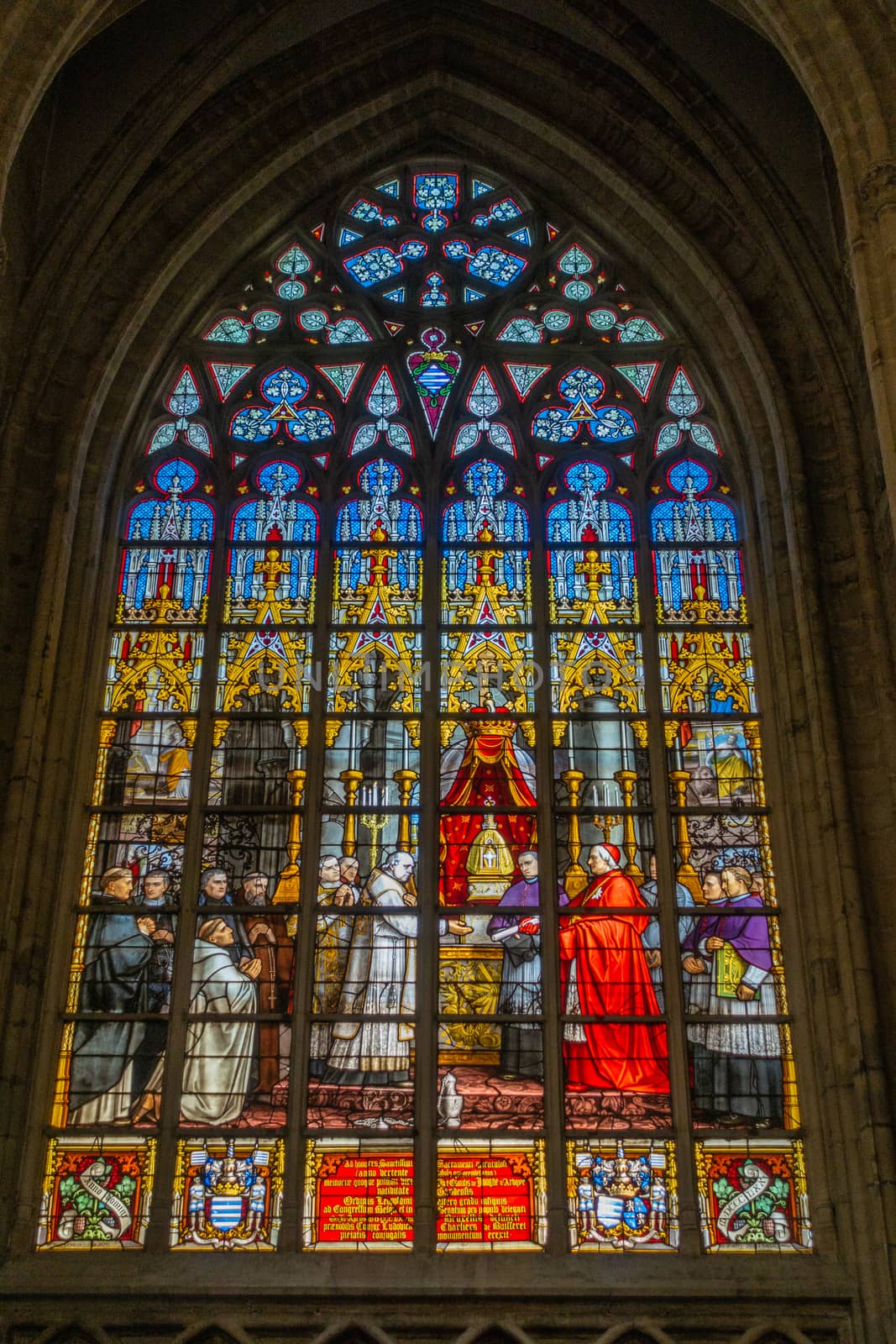 Stained glass window of Cathedral of St. Michael and St, Gudula, by Claudine