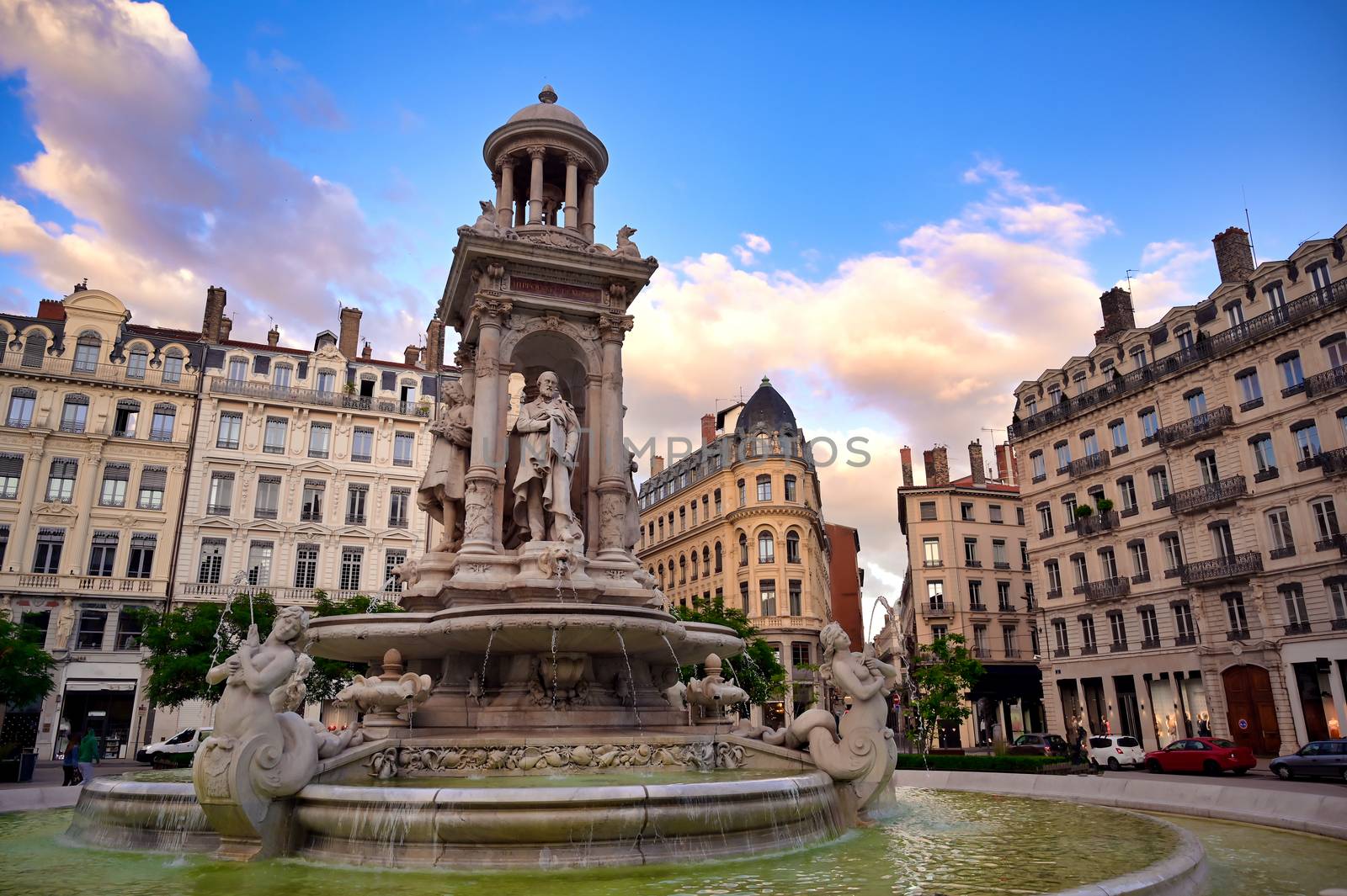 The fountain on Place des Jacobins in Lyon, France by jbyard22