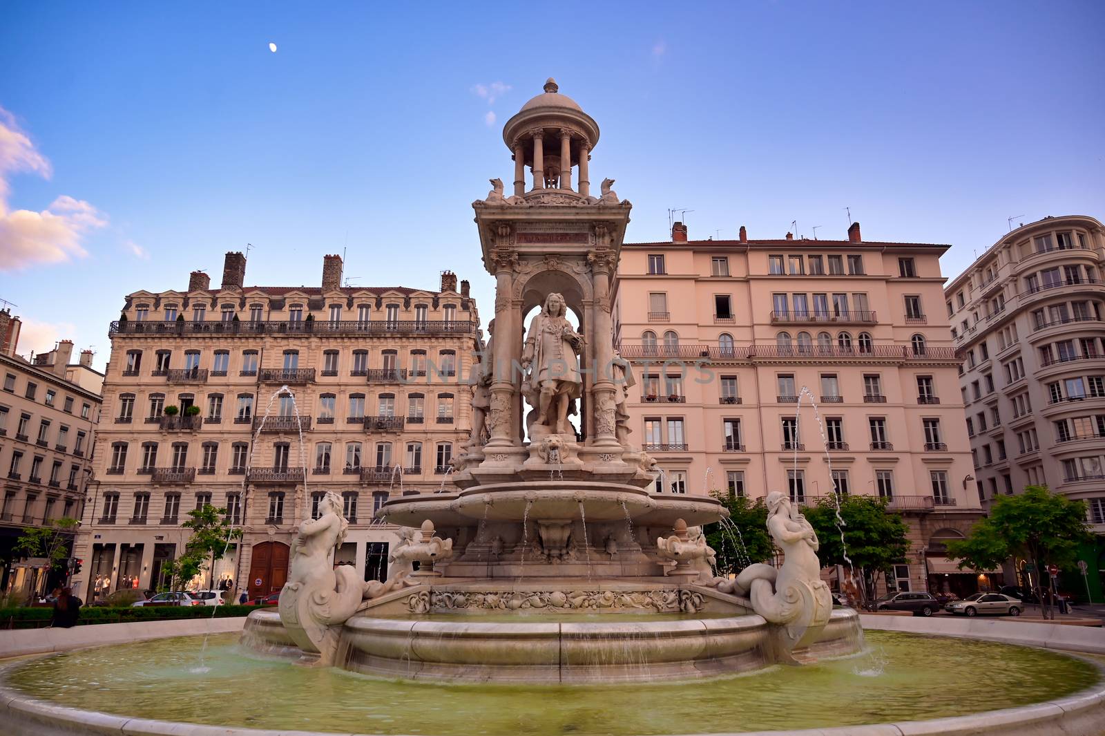 The fountain on Place des Jacobins in the heart of Lyon, France.