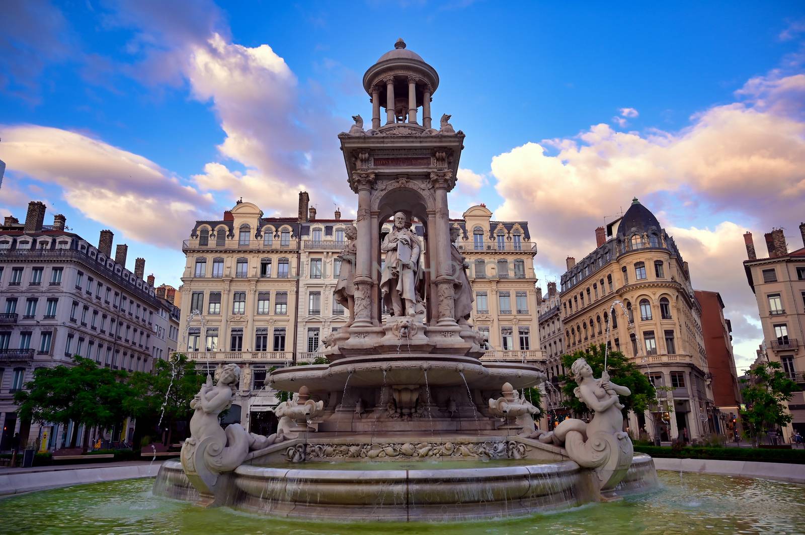 The fountain on Place des Jacobins in the heart of Lyon, France.