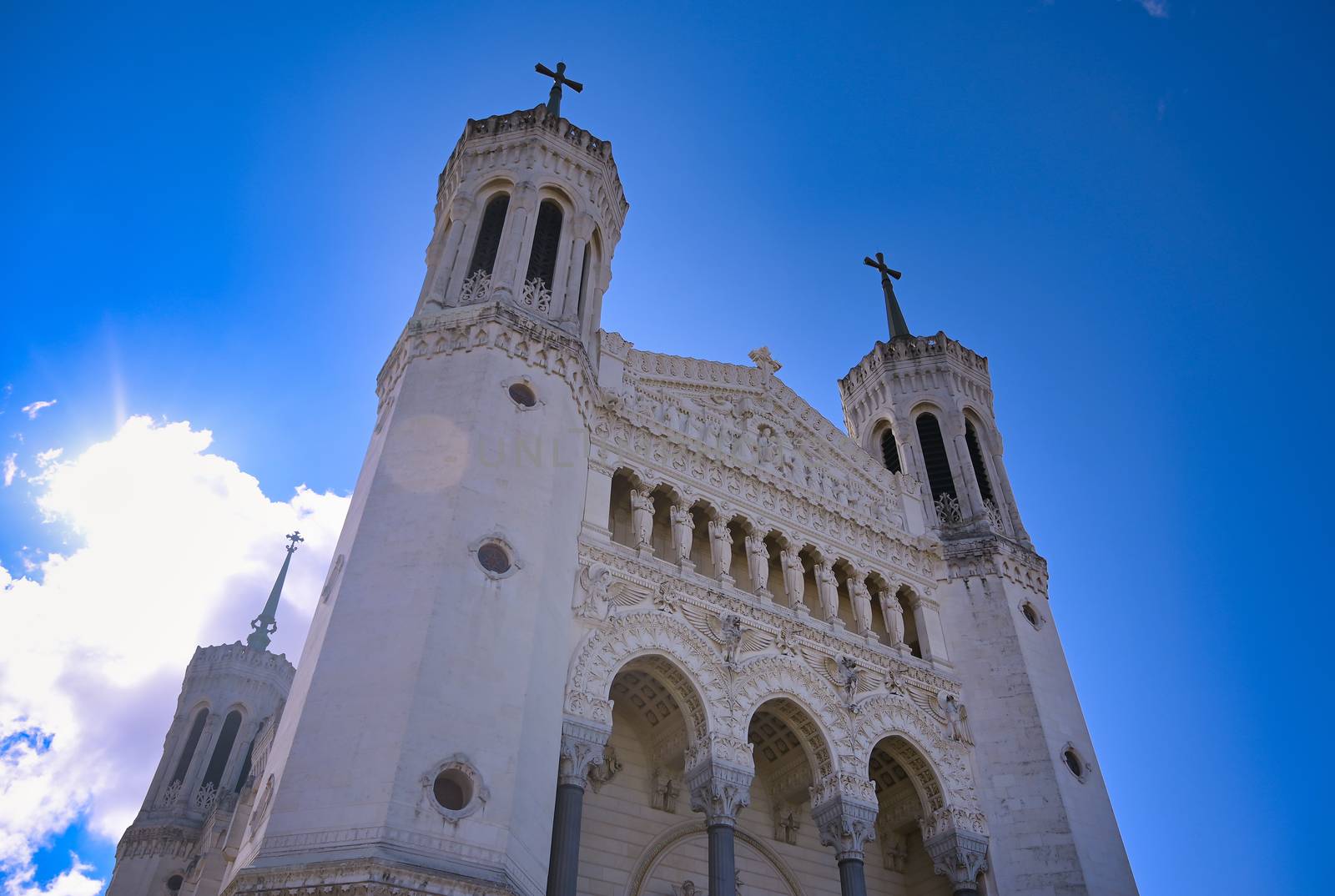 The Basilica of Notre Dame de Fourviere overlooking Lyon, France.