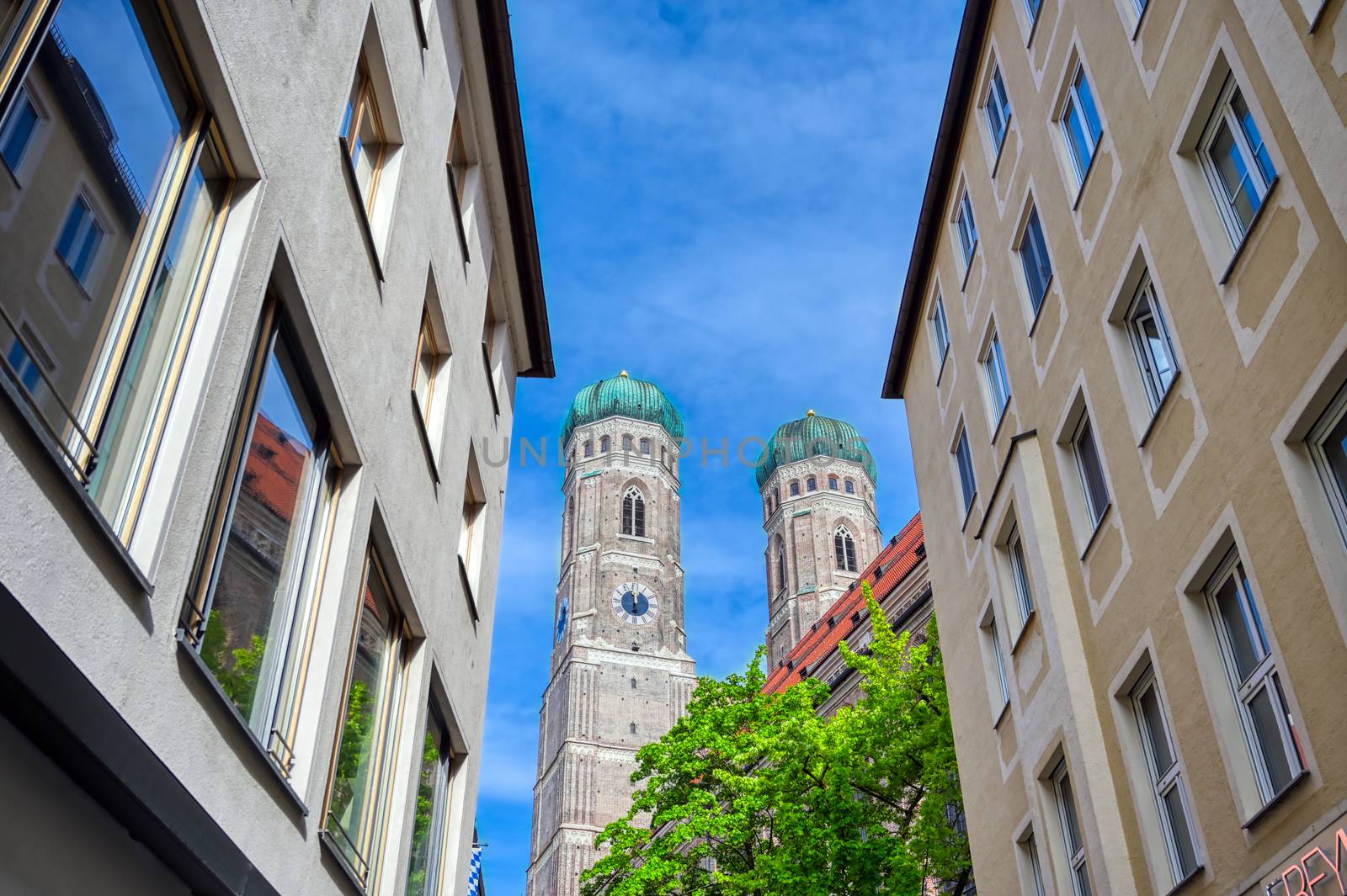 The Frauenkirche, or Cathedral of Our Dear Lady) located in Munich, Bavaria, Germany. 