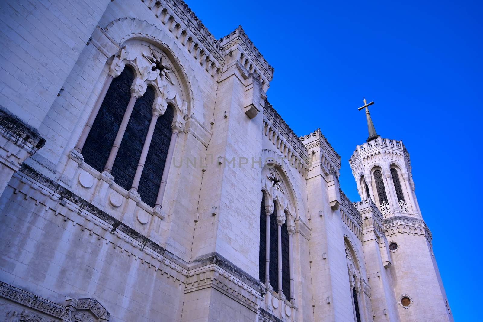 The Basilica of Notre Dame de Fourviere overlooking Lyon, France.