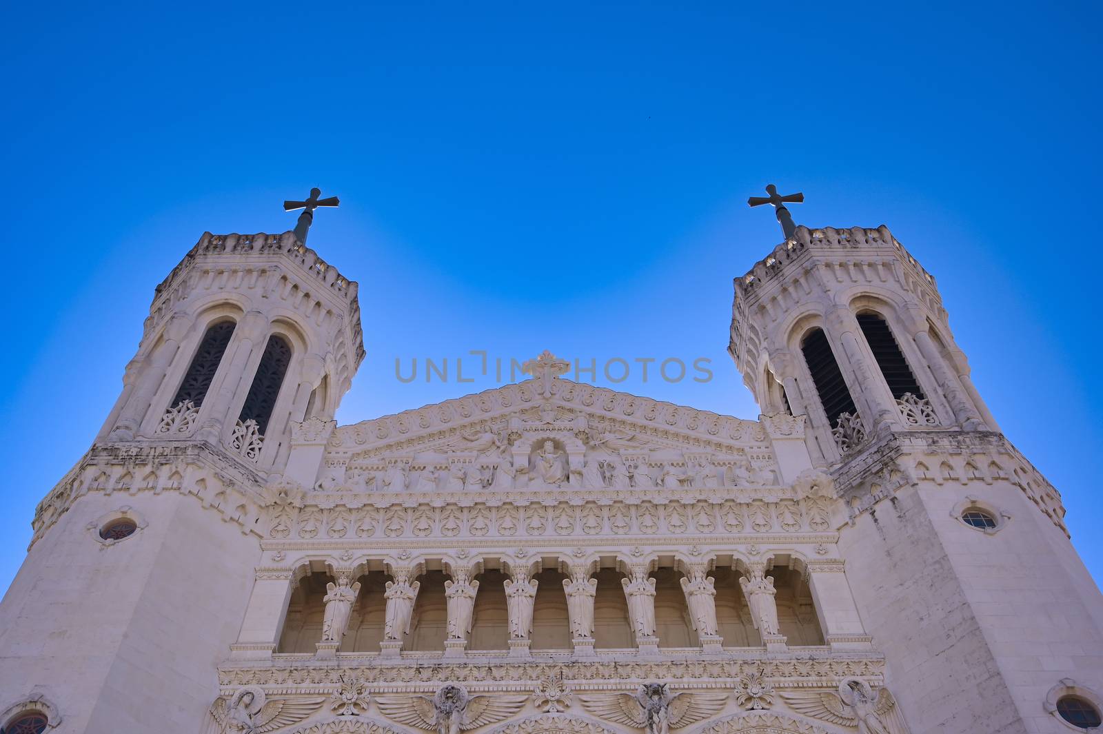 The Basilica of Notre Dame de Fourviere overlooking Lyon, France.