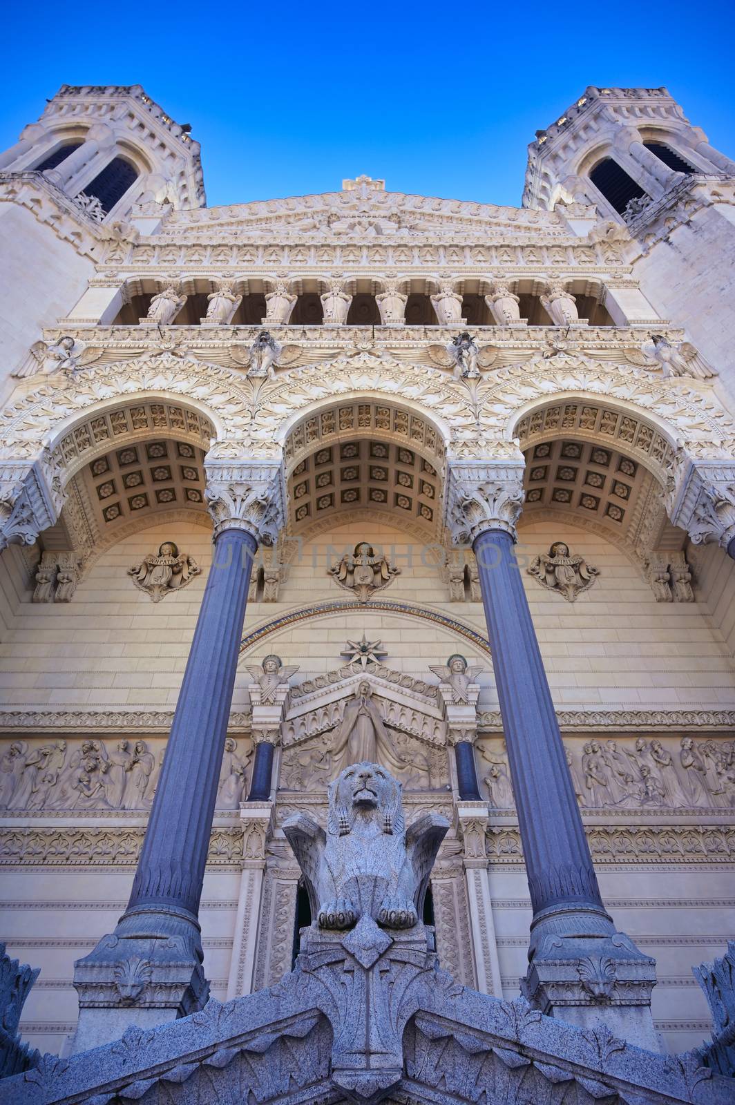 The Basilica of Notre Dame de Fourviere overlooking Lyon, France.