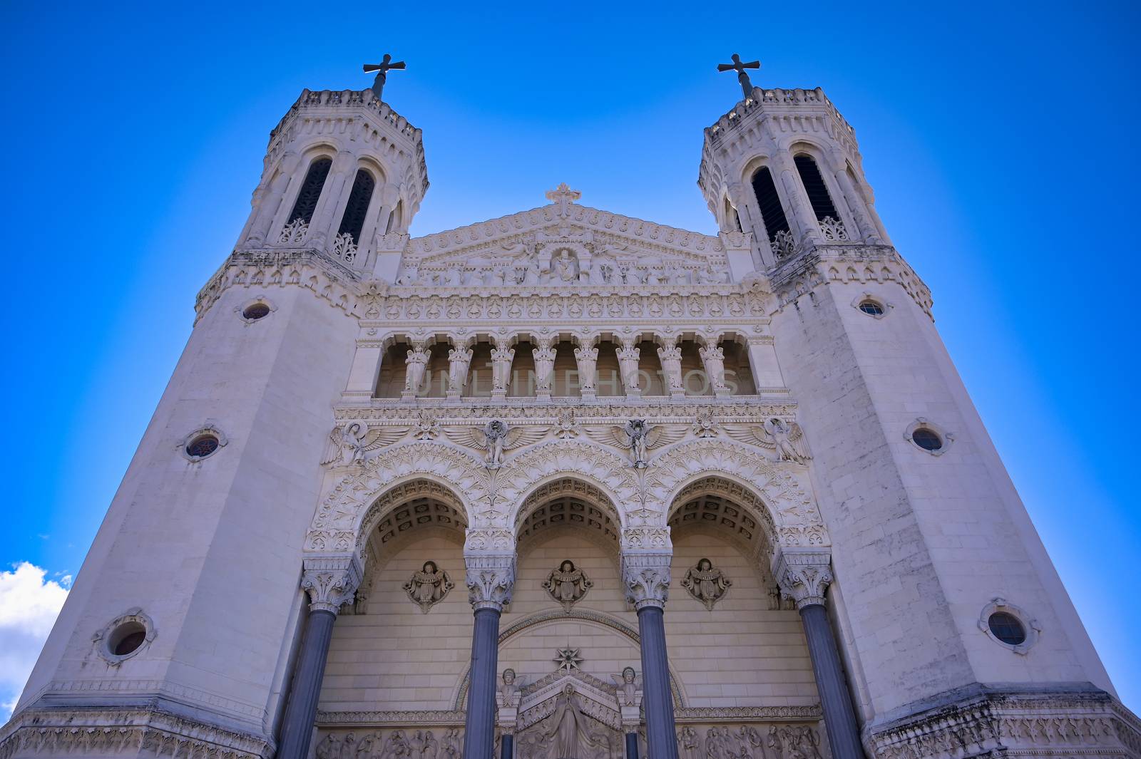 The Basilica of Notre Dame de Fourviere overlooking Lyon, France.